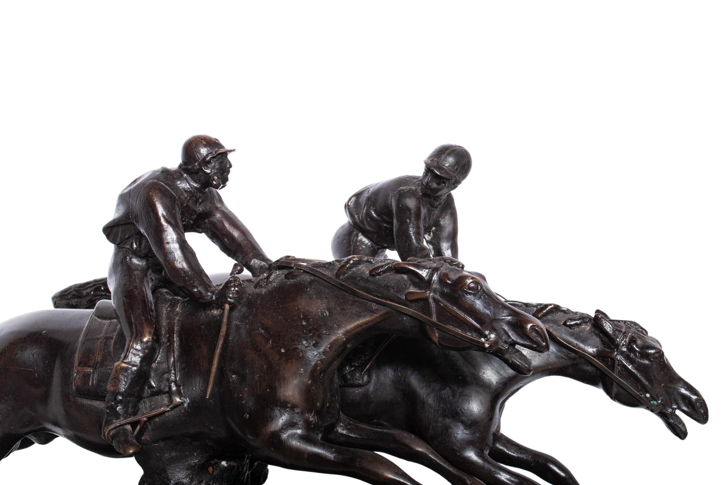 Antique French 19th Bronce Grupo Ecuestre Caballos Jockeys Estatua Escultura 1895 en venta 8
