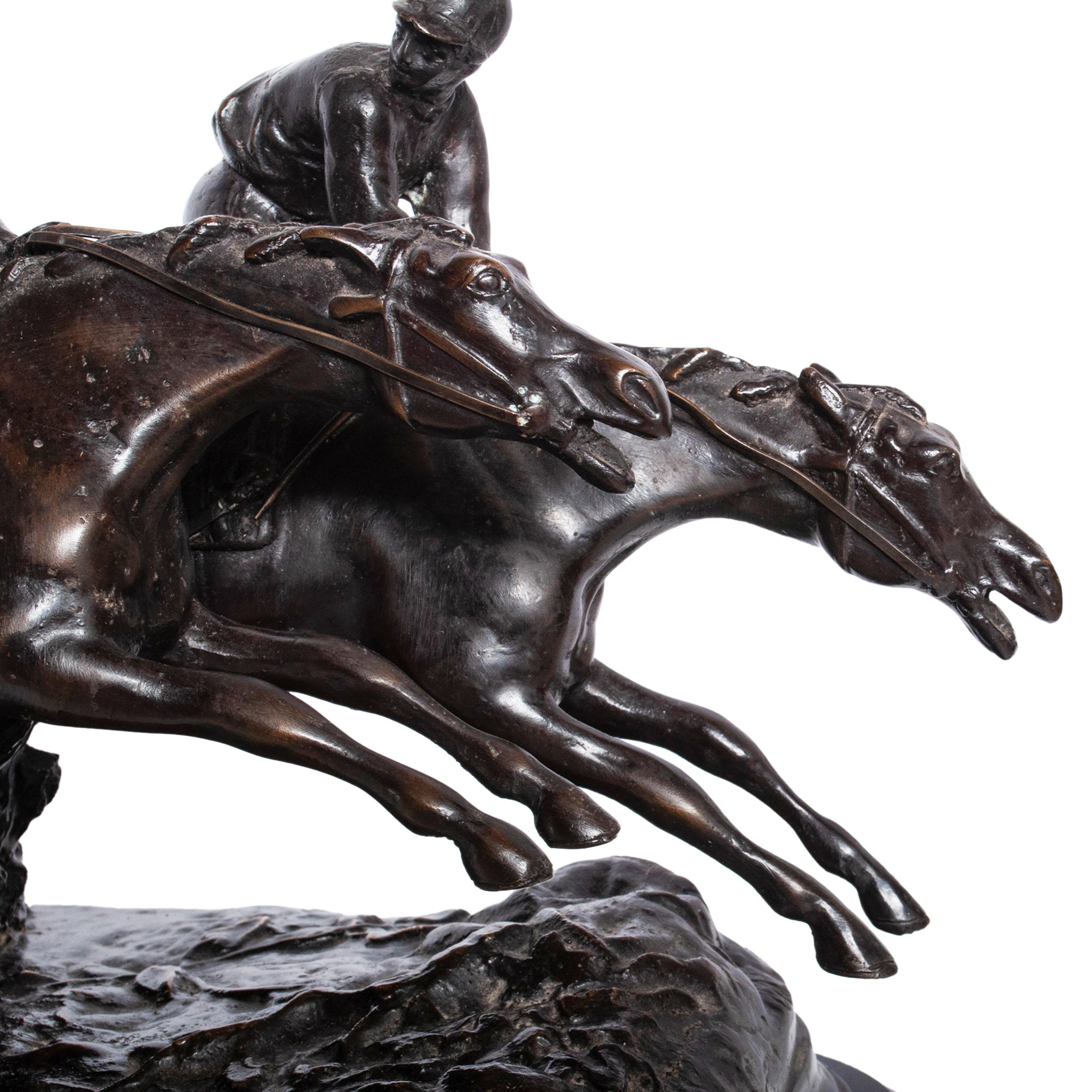 Antique French 19th Bronce Grupo Ecuestre Caballos Jockeys Estatua Escultura 1895 en venta 9