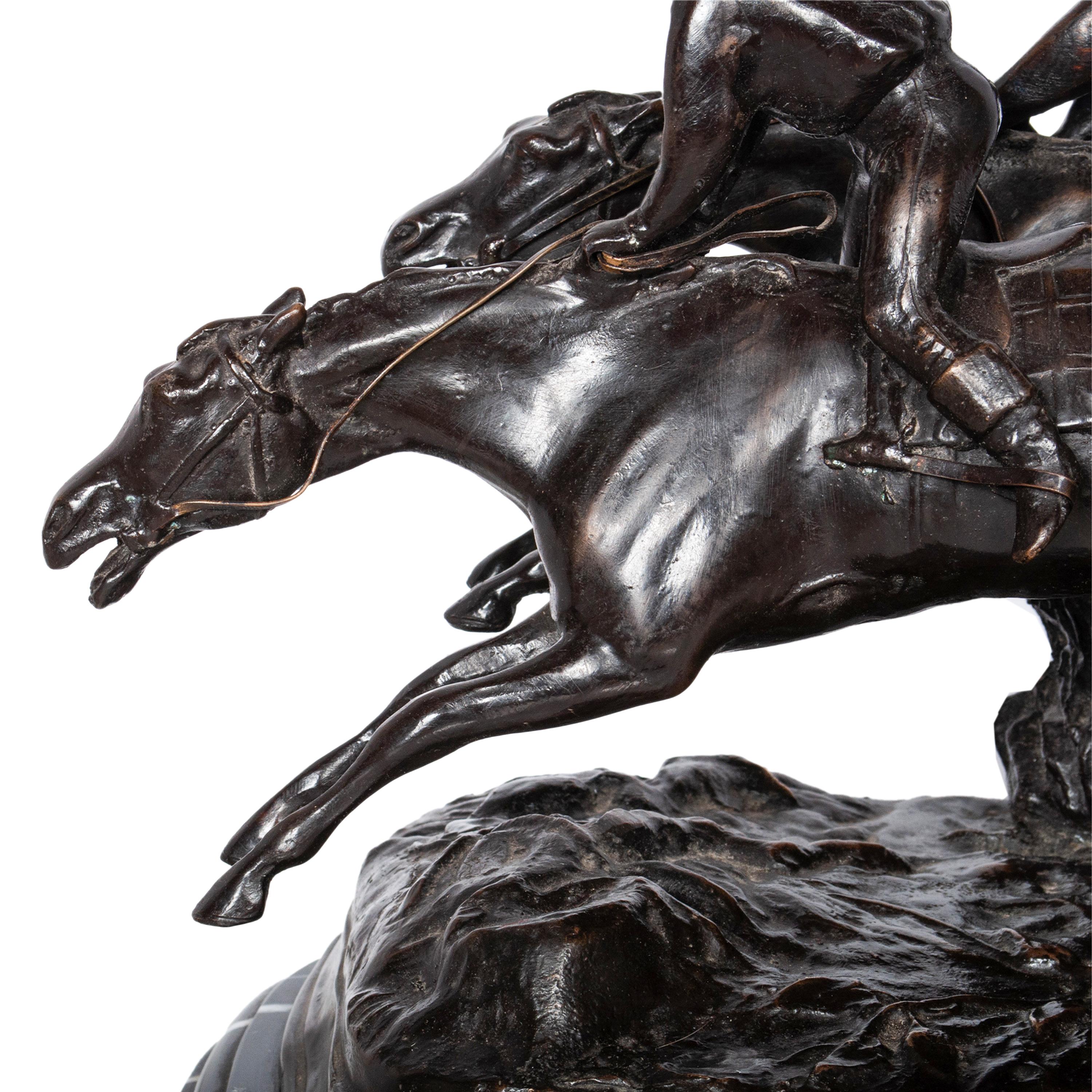 Antique French 19th Bronce Grupo Ecuestre Caballos Jockeys Estatua Escultura 1895 en venta 10