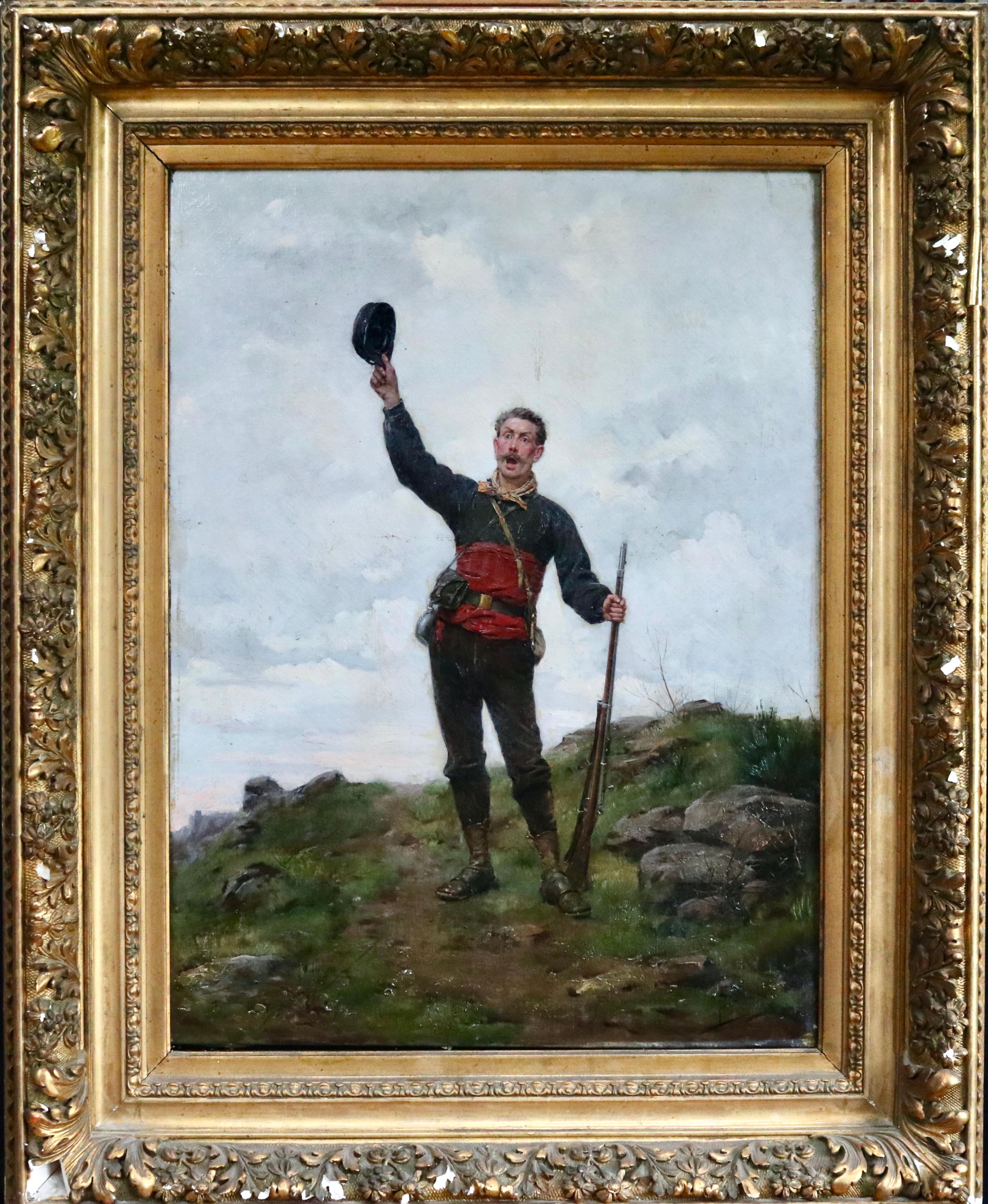 Triumphant - 19th Century Oil, Figure of Soldier in Landscape by Paul Grolleron - Painting by Paul (Louis Narcisse) Grolleron