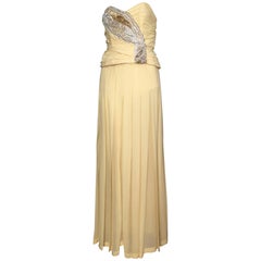 Paul Louis Orrier 1980s Silk Beaded Bustier with Pleated Skirt and Scarf Size 4.