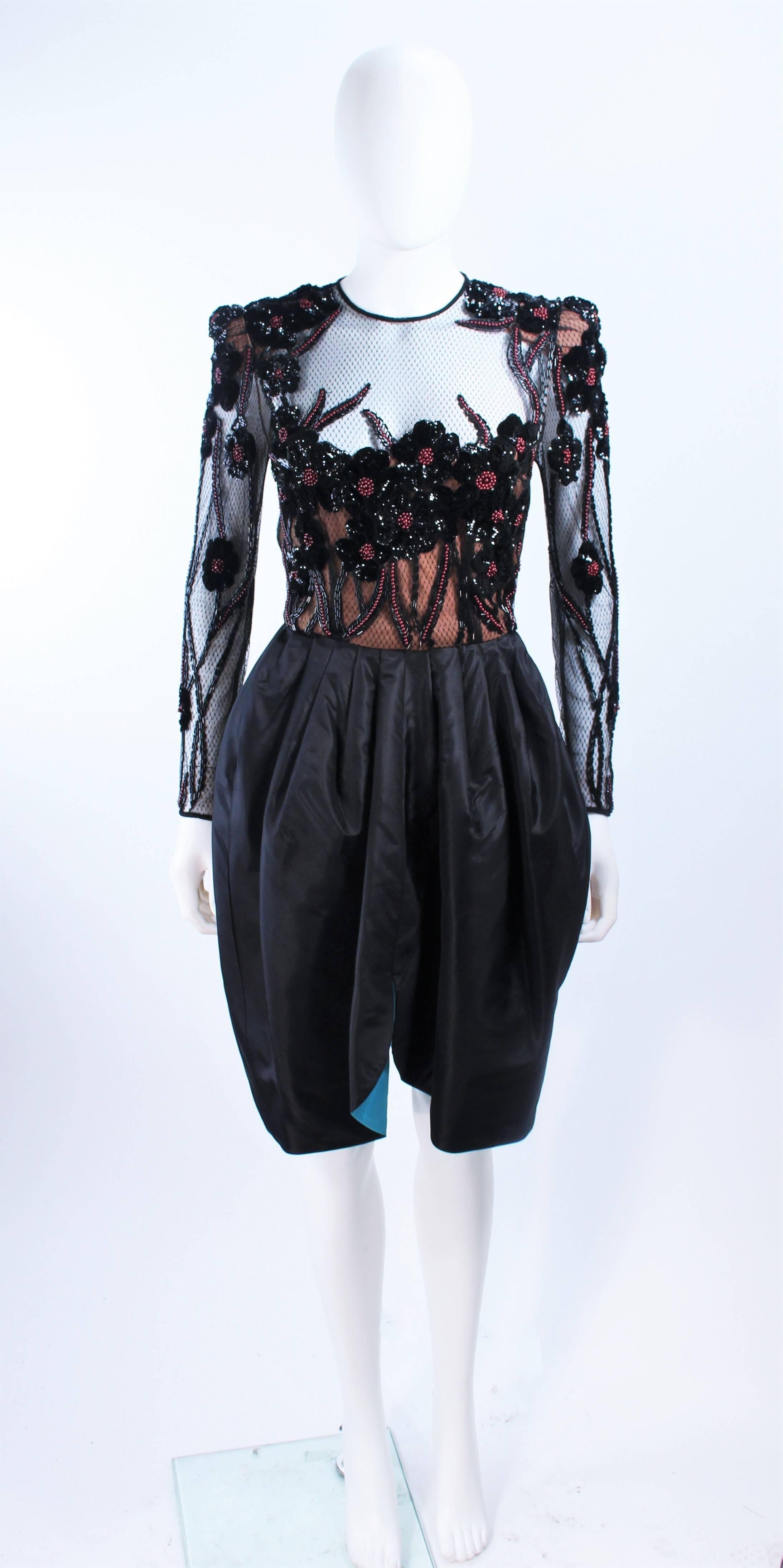 PAUL LOUIS ORRIER Vestido de cóctel de seda negra con cuentas y cinturón turquesa Talla 6-8 en venta 4
