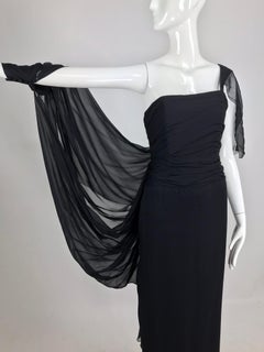 Paul-Louis Orrier Black Silk Chiffon One Sleeve Demi Couture Gown 1980s