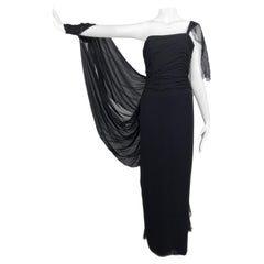 Paul-Louis Orrier Black Silk Chiffon One Sleeve Demi Couture Gown 1980s