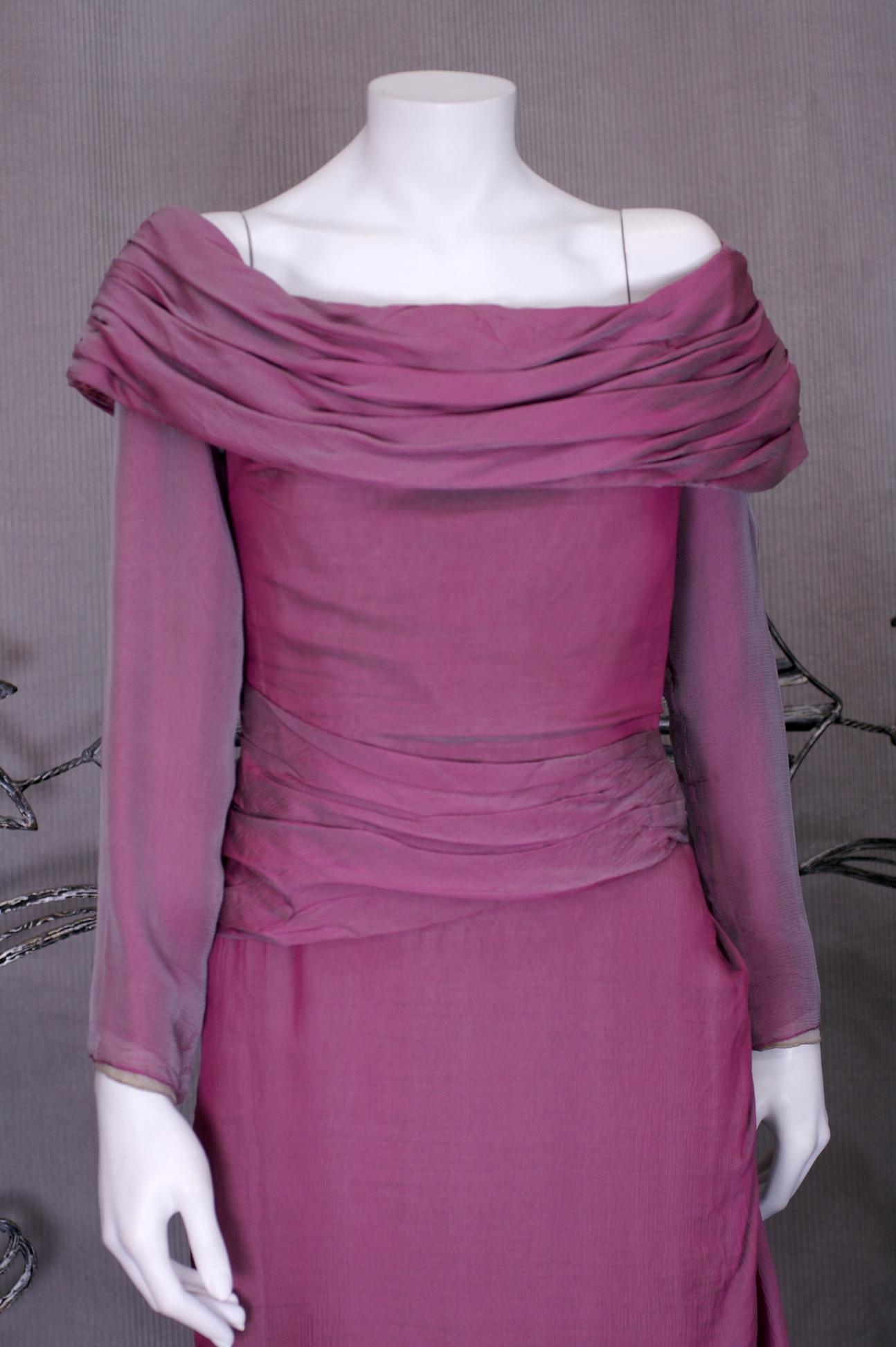 Pink Paul Louis Orrier Changeant Draped Chiffon Cocktail Dress For Sale