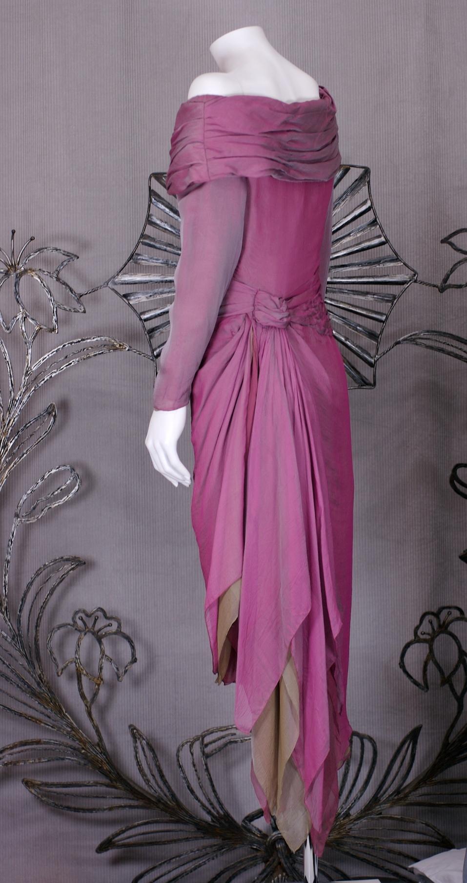 Paul Louis Orrier Changeant Draped Chiffon Cocktail Dress In Excellent Condition For Sale In New York, NY