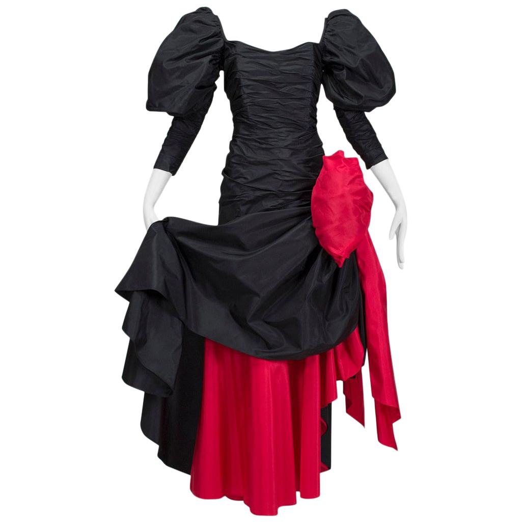 Paul-Louis Orrier Haute Couture Black and Red Avant-Garde Gown - XS, 1980s For Sale