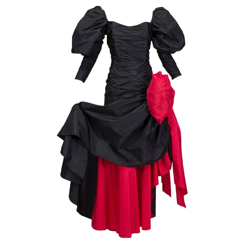 Paul-Louis Orrier Haute Couture - Robe noire rouge pied-o-Mutton - XS, années 1980