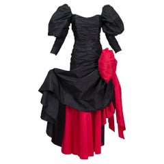 avant garde ball gown Paul-Louis Orrier Haute Couture Black Red Leg-o-Mutton Gown - XS, 1980s