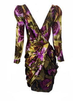 Paul Louis Orrier High Drama Painterly Floral Cocktail Dress, 1980s