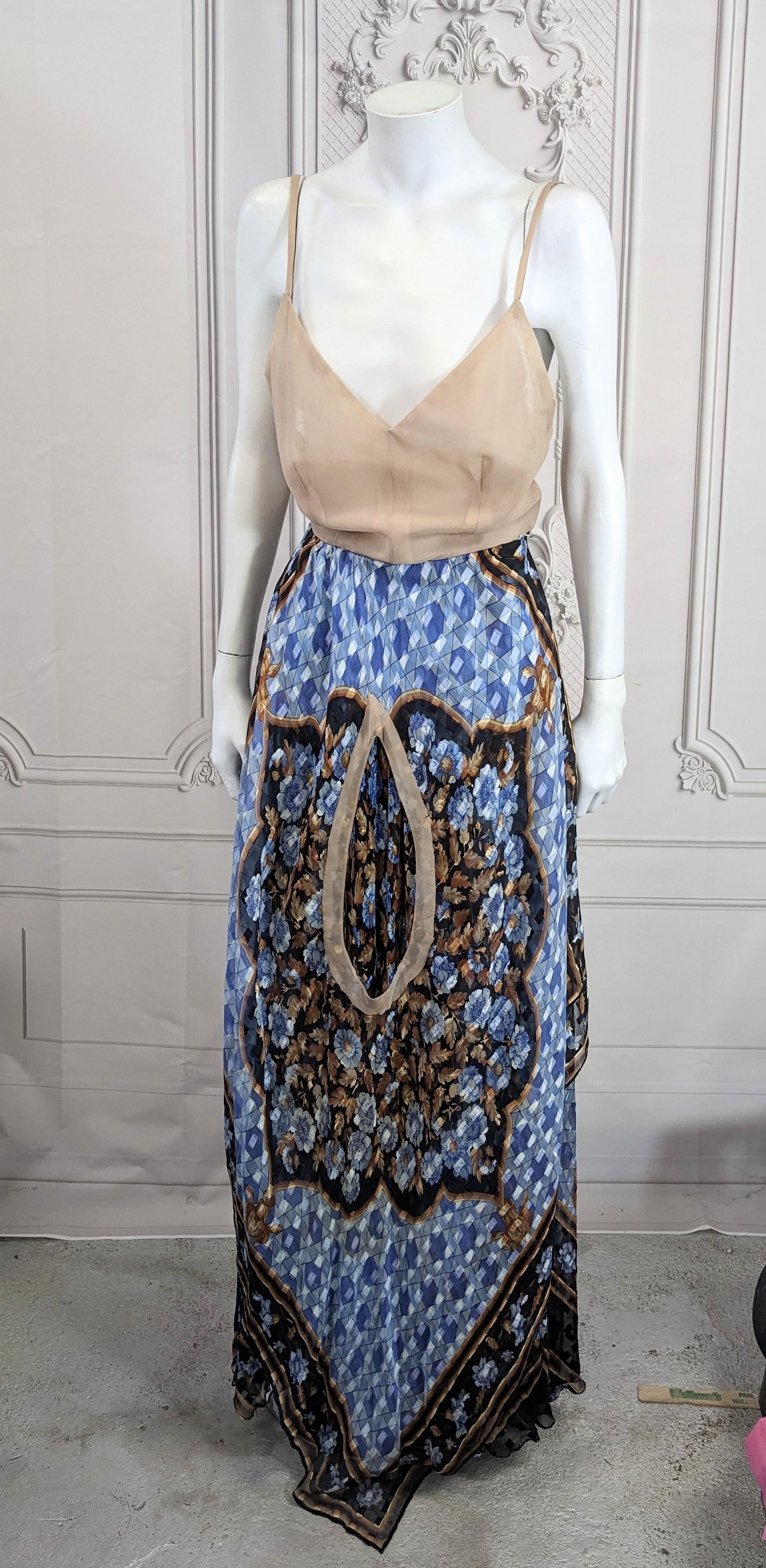 Paul Louis Orrier Placed Print Chiffon Scarf Point Gown For Sale 7