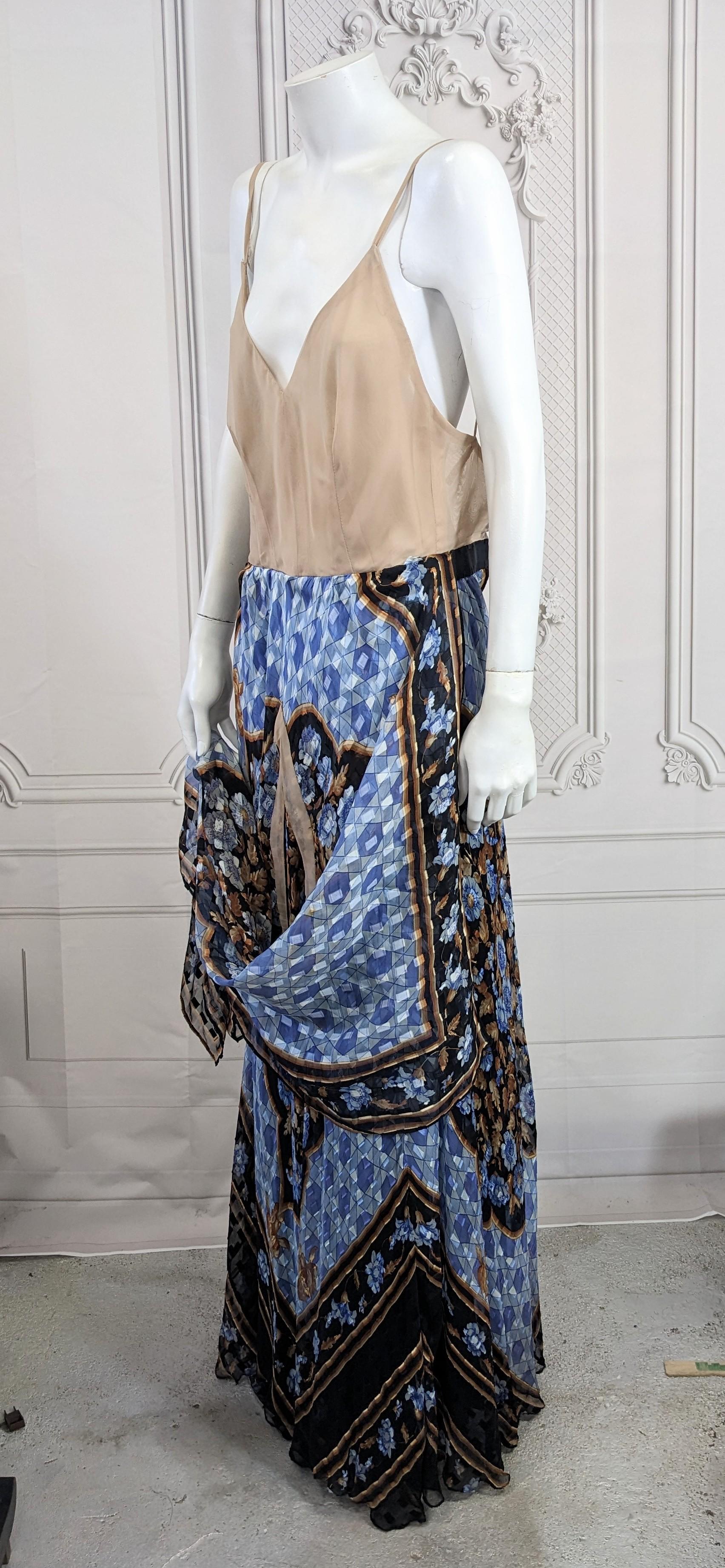 Paul Louis Orrier Placed Print Chiffon Scarf Point Gown For Sale 8