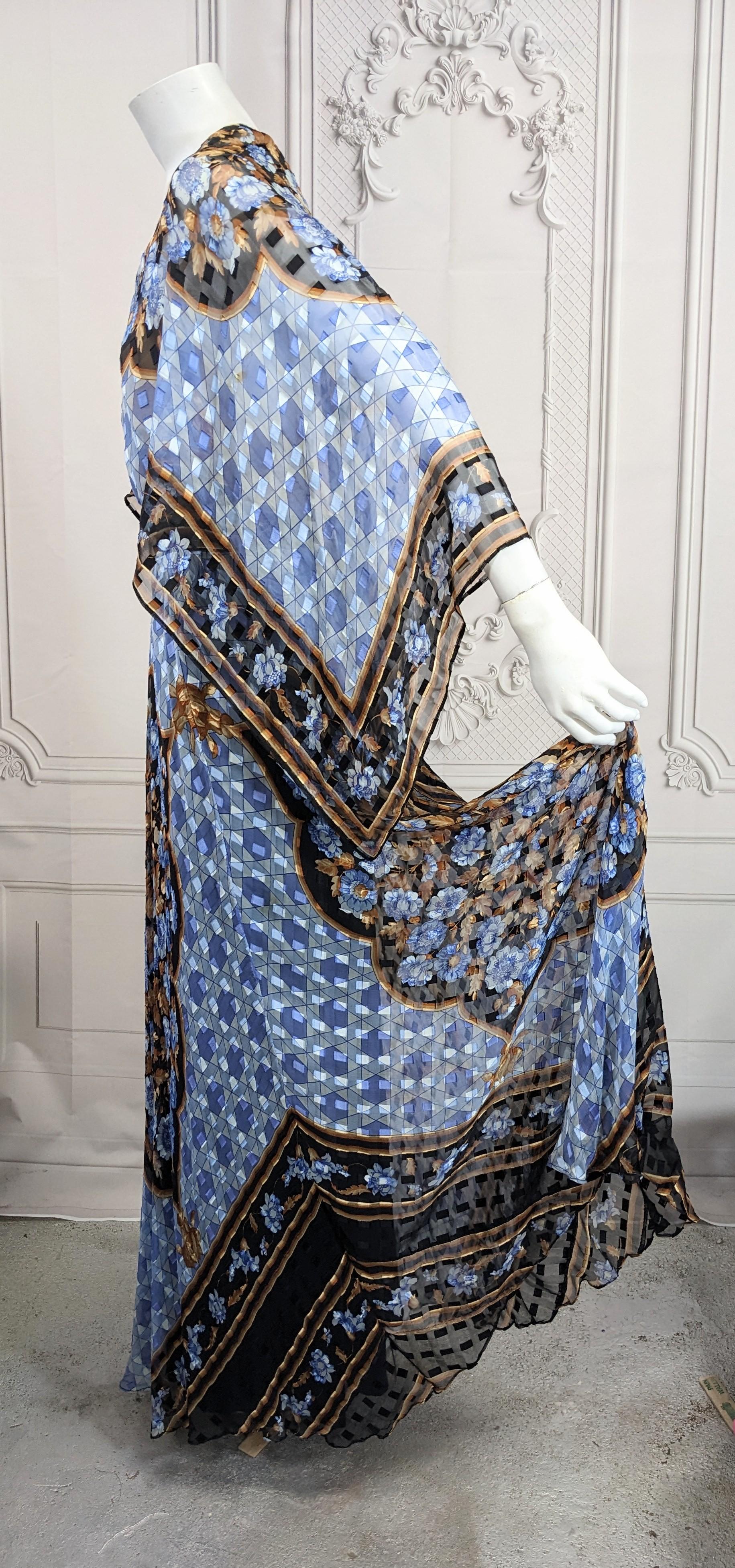 Paul Louis Orrier Placed Print Chiffon Scarf Point Gown For Sale 1