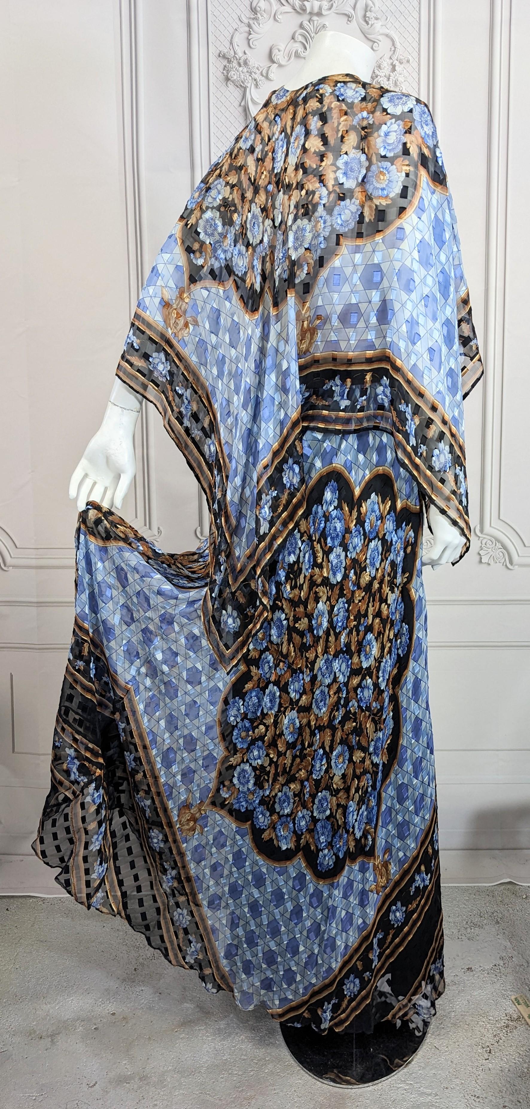 Paul Louis Orrier Placed Print Chiffon Scarf Point Gown For Sale 2