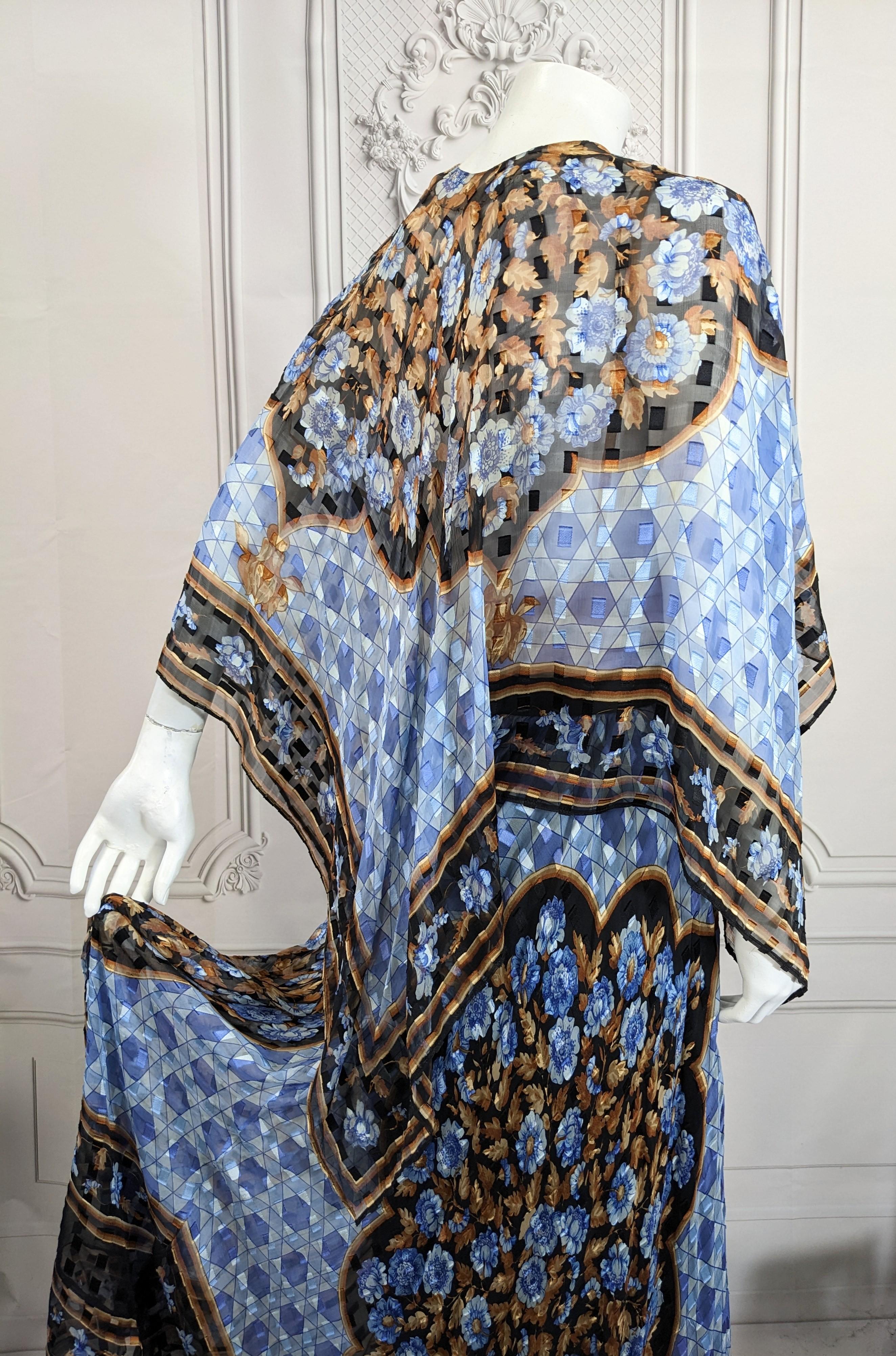 Paul Louis Orrier Placed Print Chiffon Scarf Point Gown For Sale 3