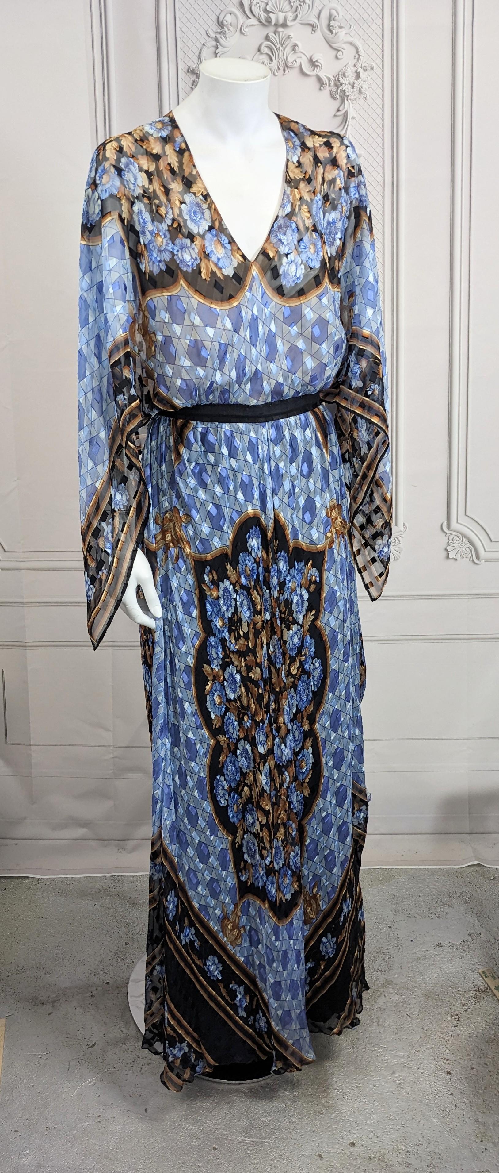 Paul Louis Orrier Placed Print Chiffon Scarf Point Gown For Sale 4