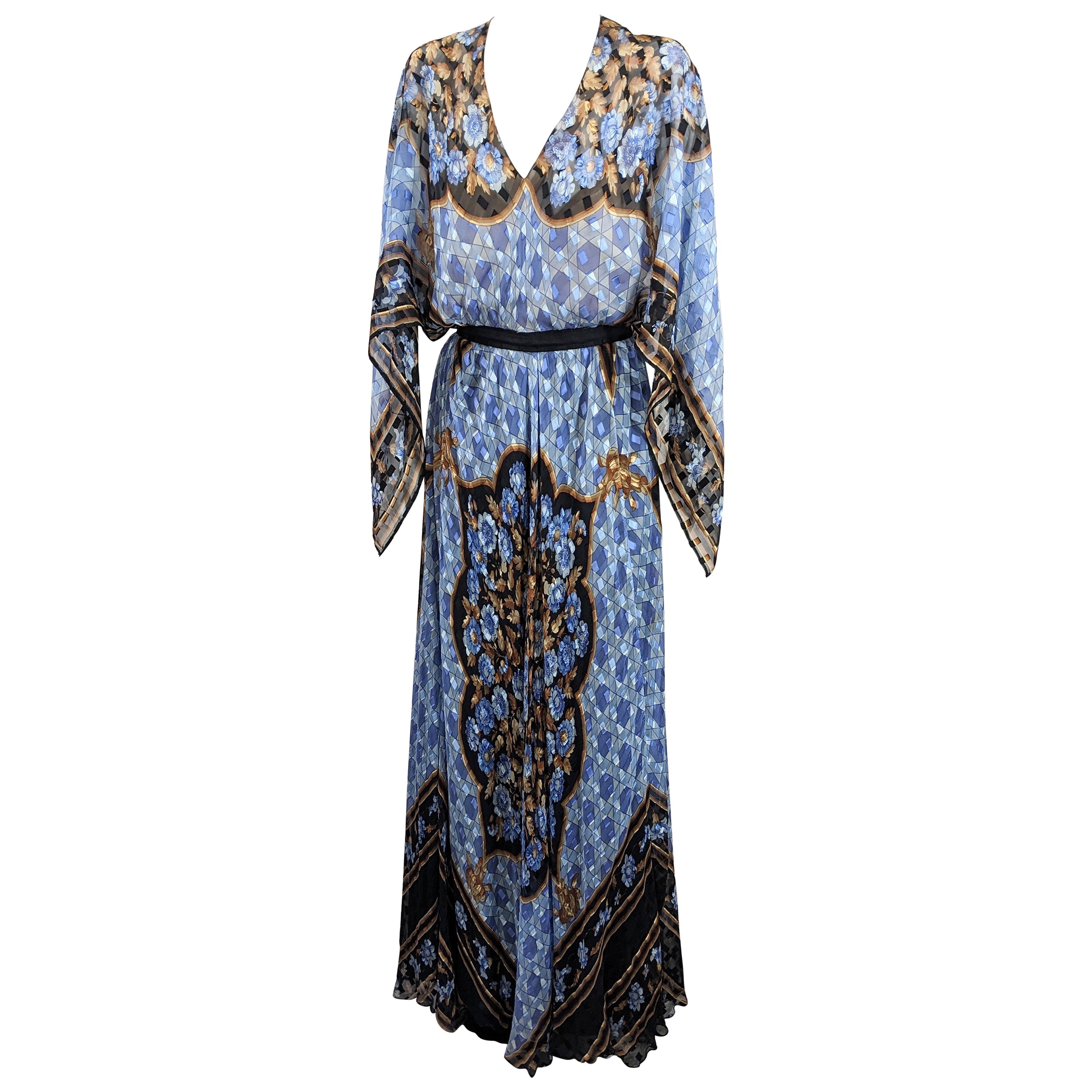 Paul Louis Orrier Chiffon-Schal-Kleid mit platziertem Druck im Angebot