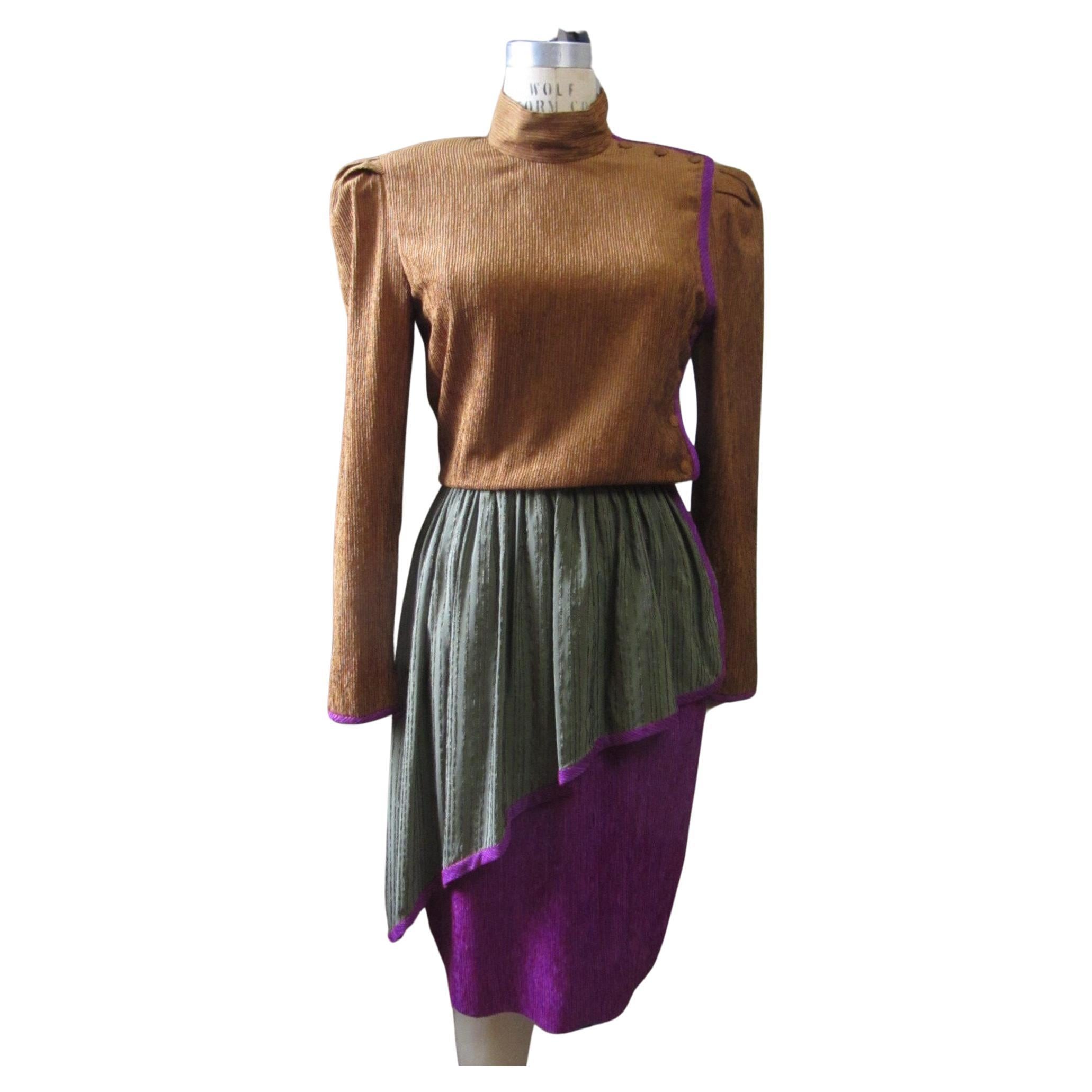 Vestido de seda tricolor Paul-Louis Orrier en venta