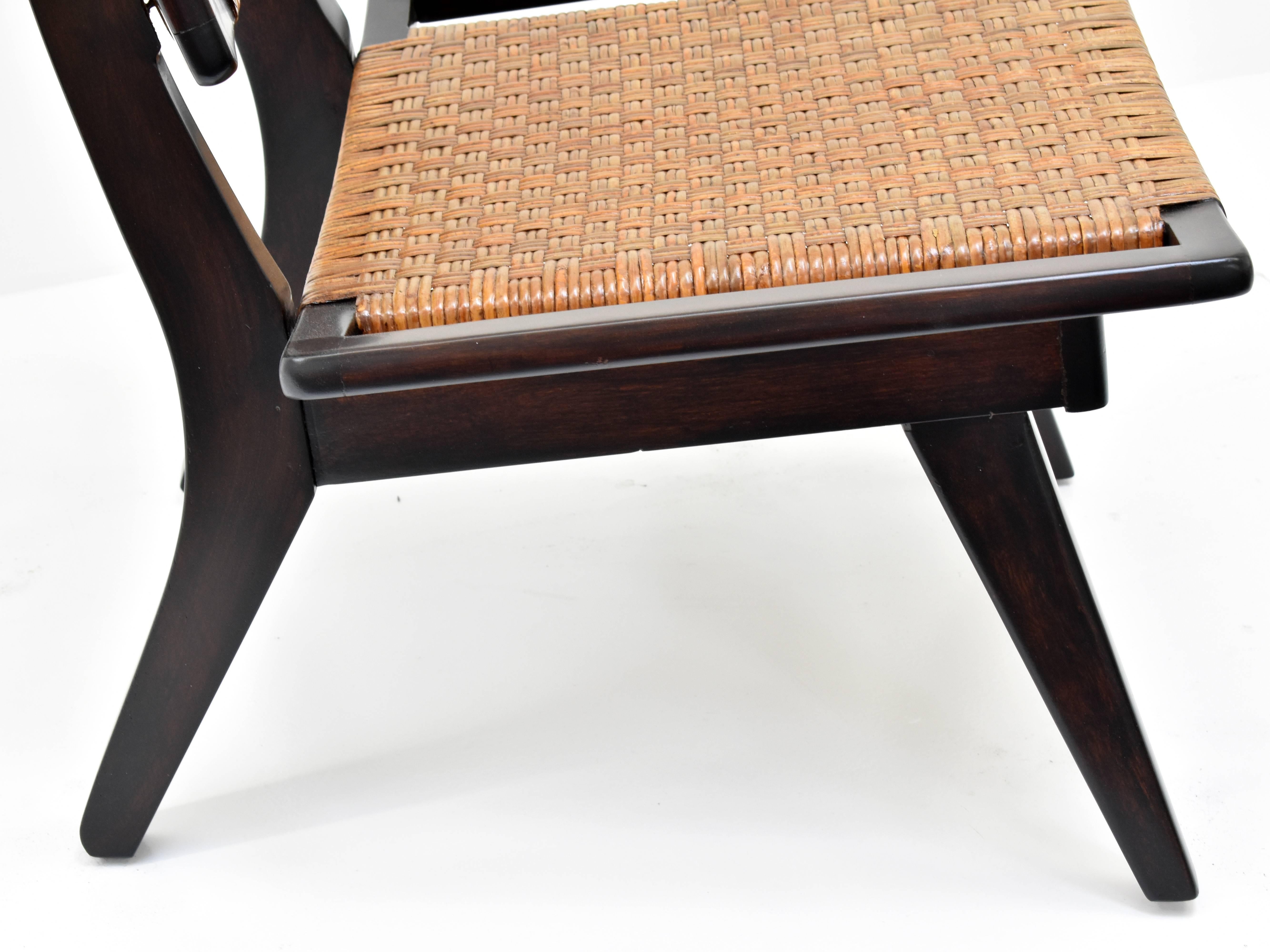 Mid-20th Century Paul László Style Lounge Chairs, Woven Rattan, Dark Wood, California, 1950s