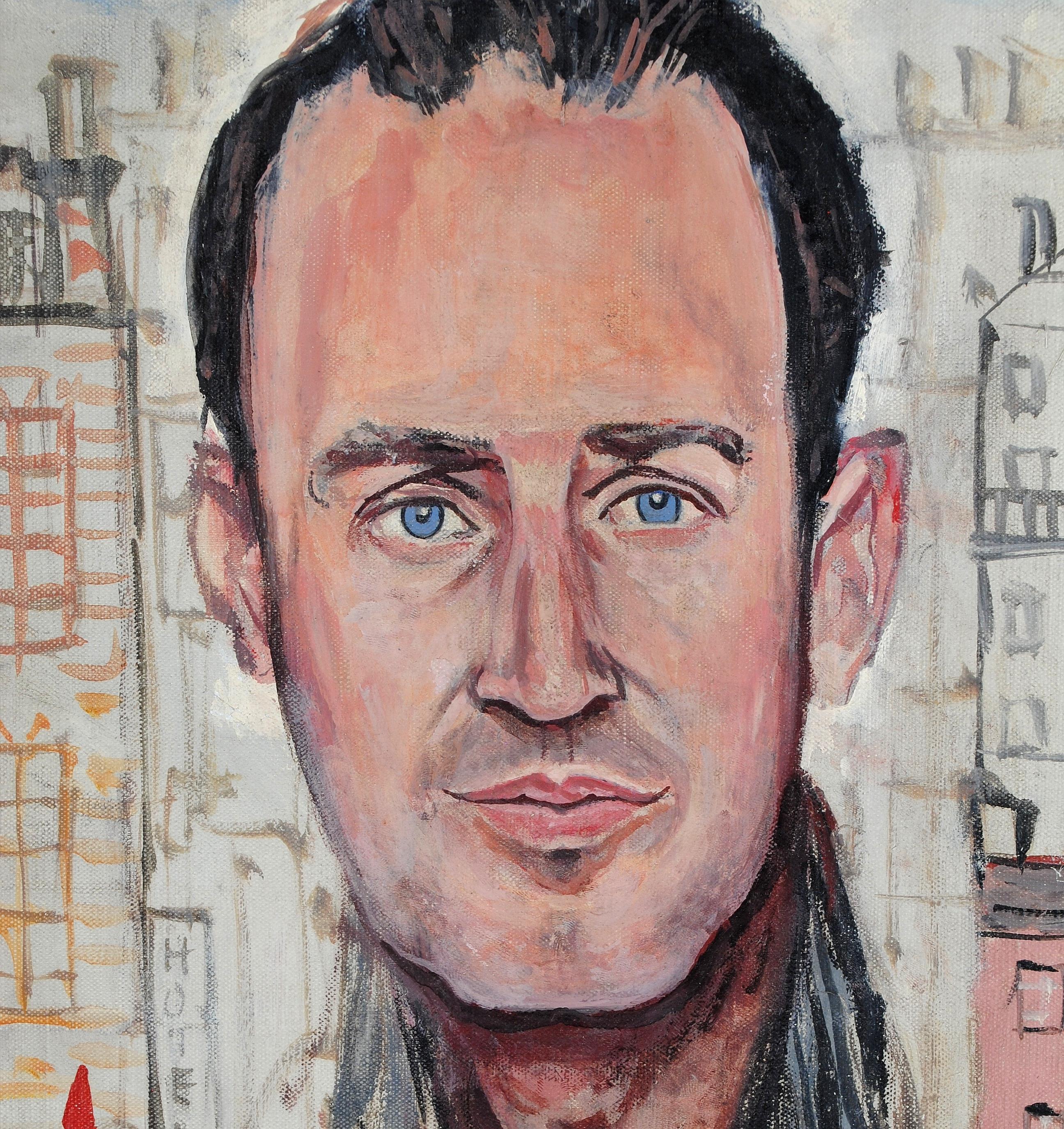 Self Portrait in Paris - Mid 20th Century French Naif Oil on Canvas Painting For Sale 7
