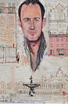 Self Portrait in Paris - Mid 20th Century French Naif Oil on Canvas Painting