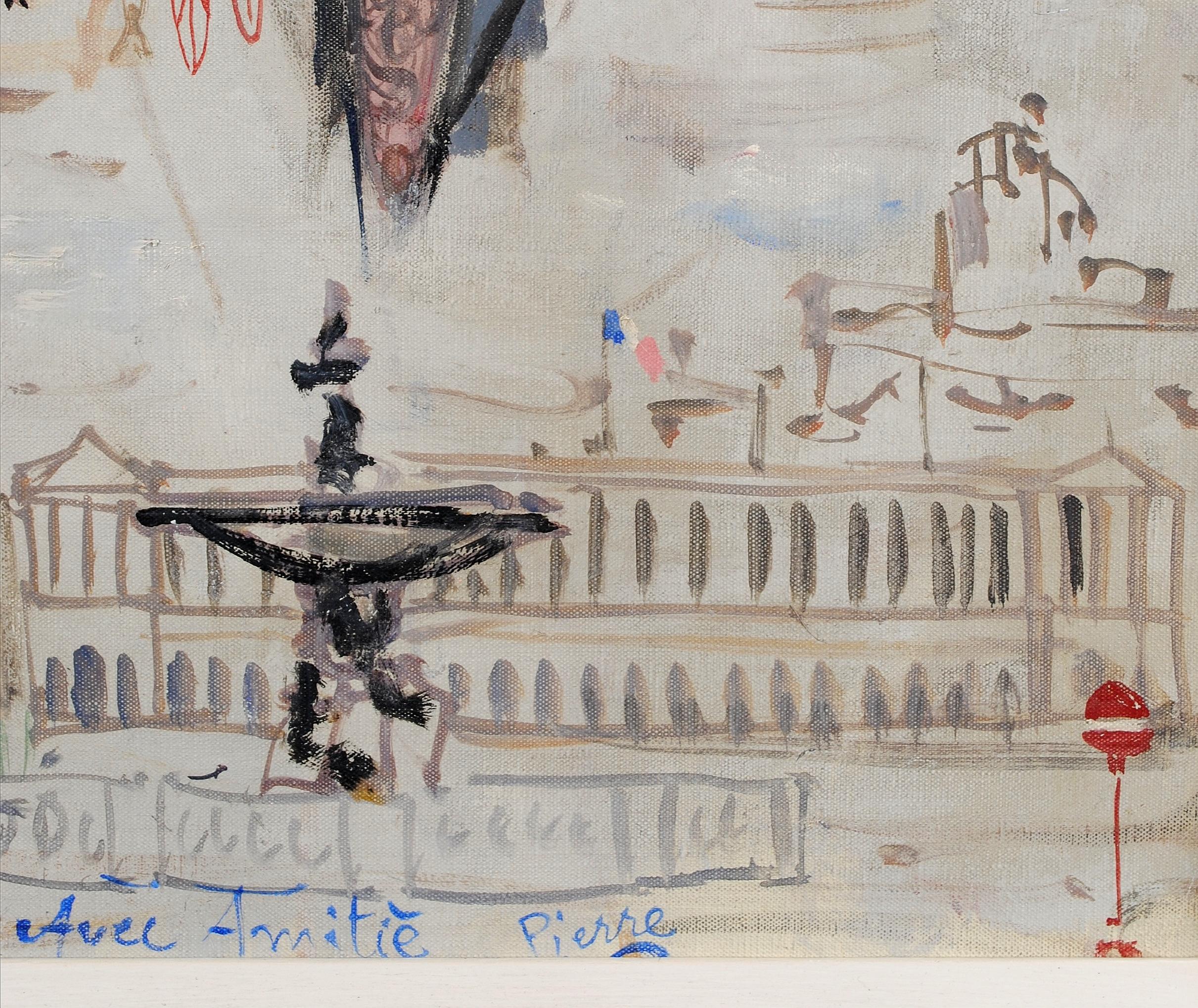 Self Portrait in Paris - Mid 20th Century French Naif Oil on Canvas Painting For Sale 4