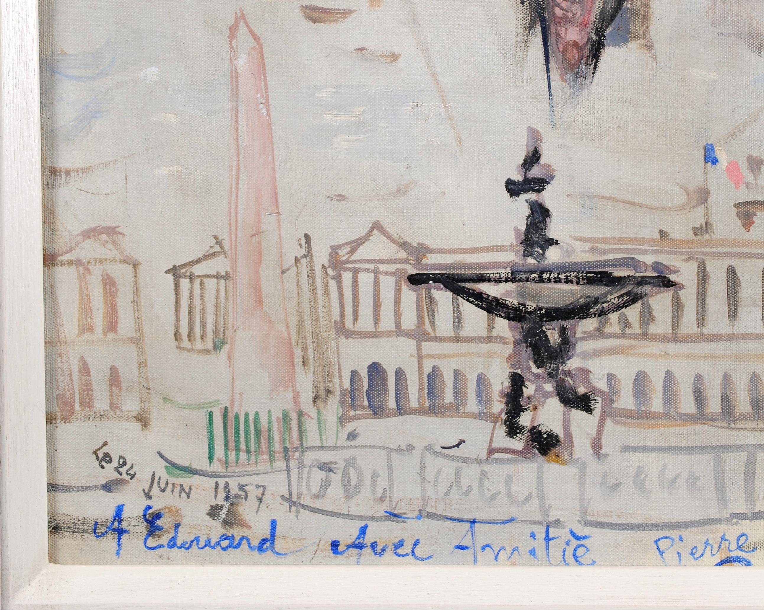 Self Portrait in Paris - Mid 20th Century French Naif Oil on Canvas Painting For Sale 6
