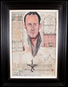 Self Portrait in Paris - Mid 20th Century French Naif Oil on Canvas Painting