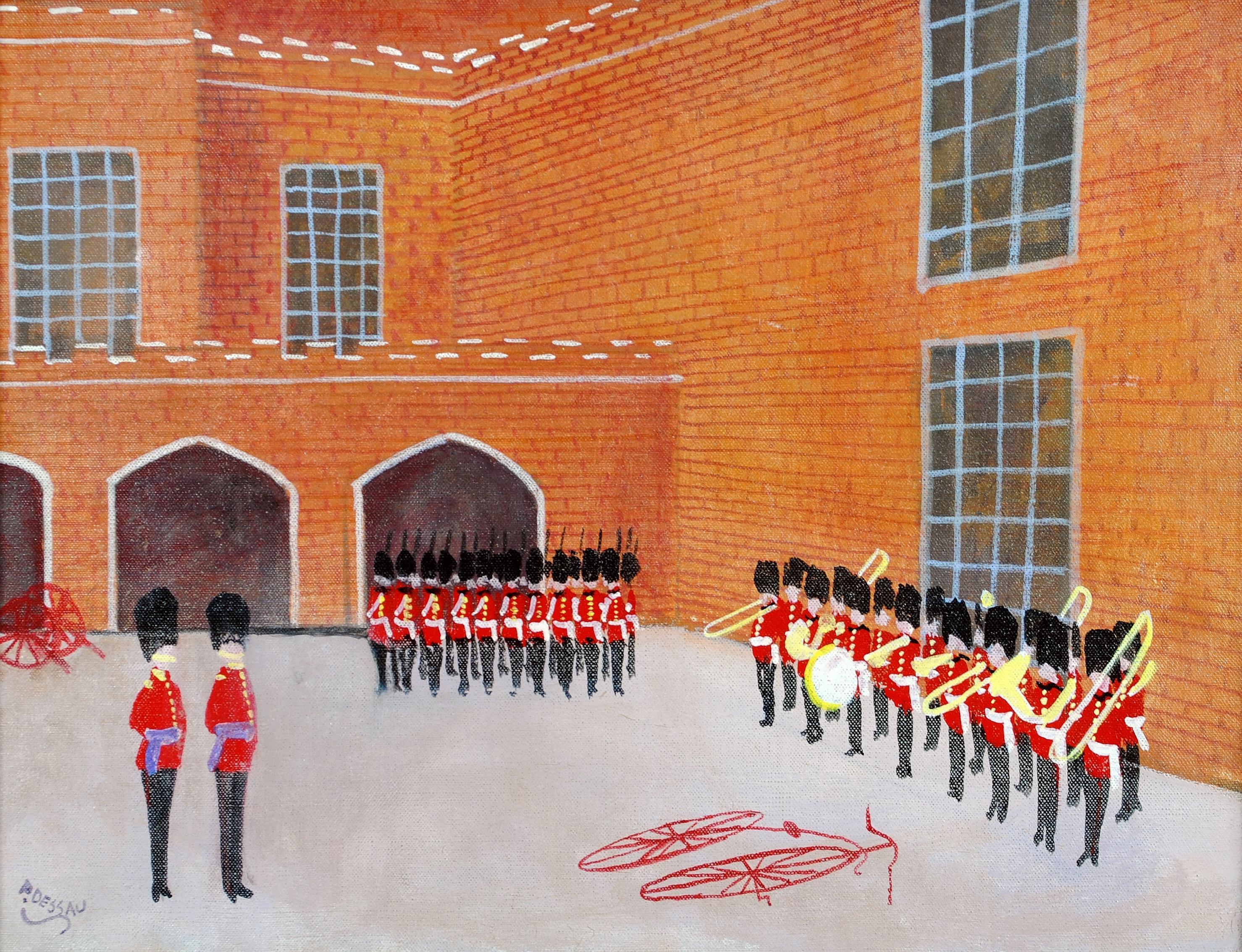 Palacio de St. James, Londres - Pintura al óleo francesa de mediados de siglo sobre la calle de la ciudad de Naif - Painting de Paul Lucien Dessau