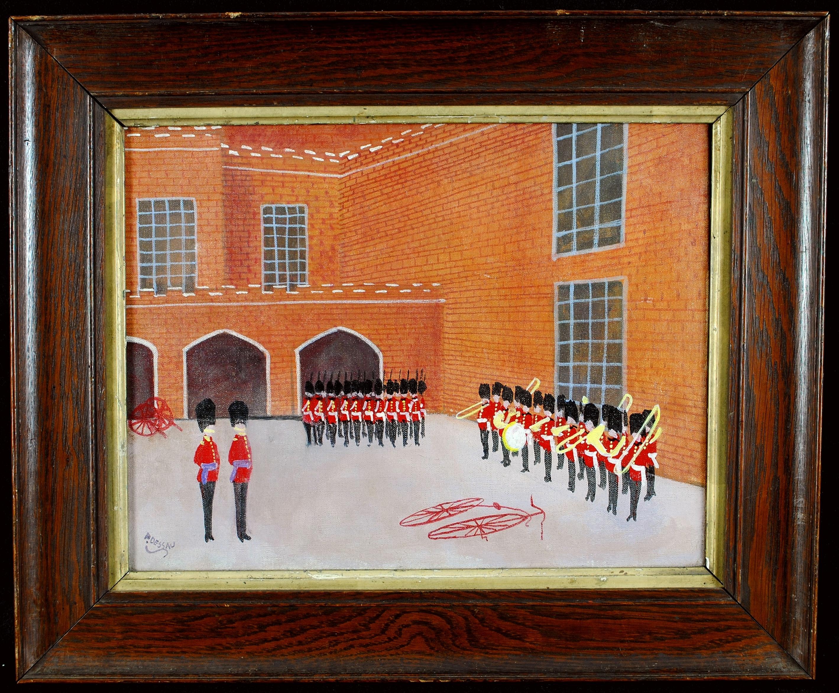Landscape Painting de Paul Lucien Dessau - Palacio de St. James, Londres - Pintura al óleo francesa de mediados de siglo sobre la calle de la ciudad de Naif