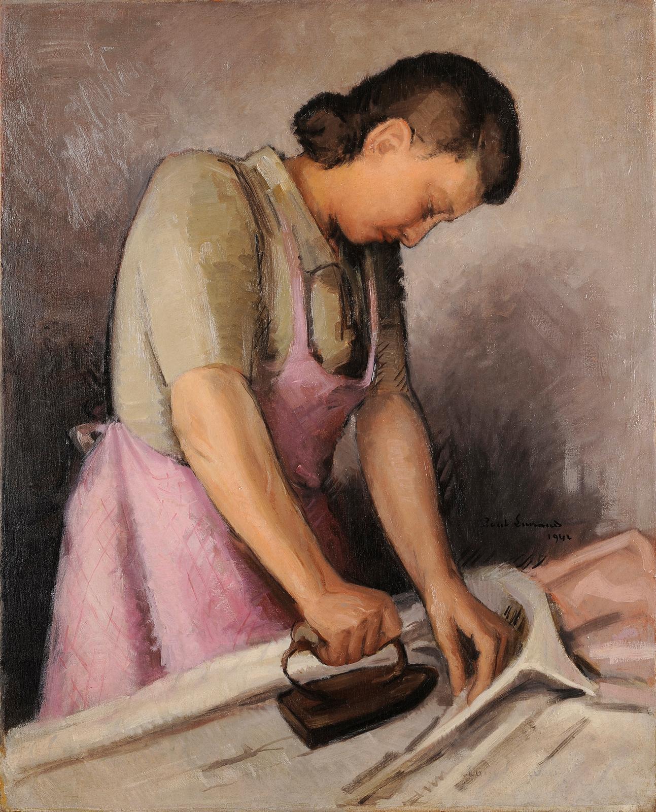 Ritratto di donna che stira - Painting di Paul Lunaud