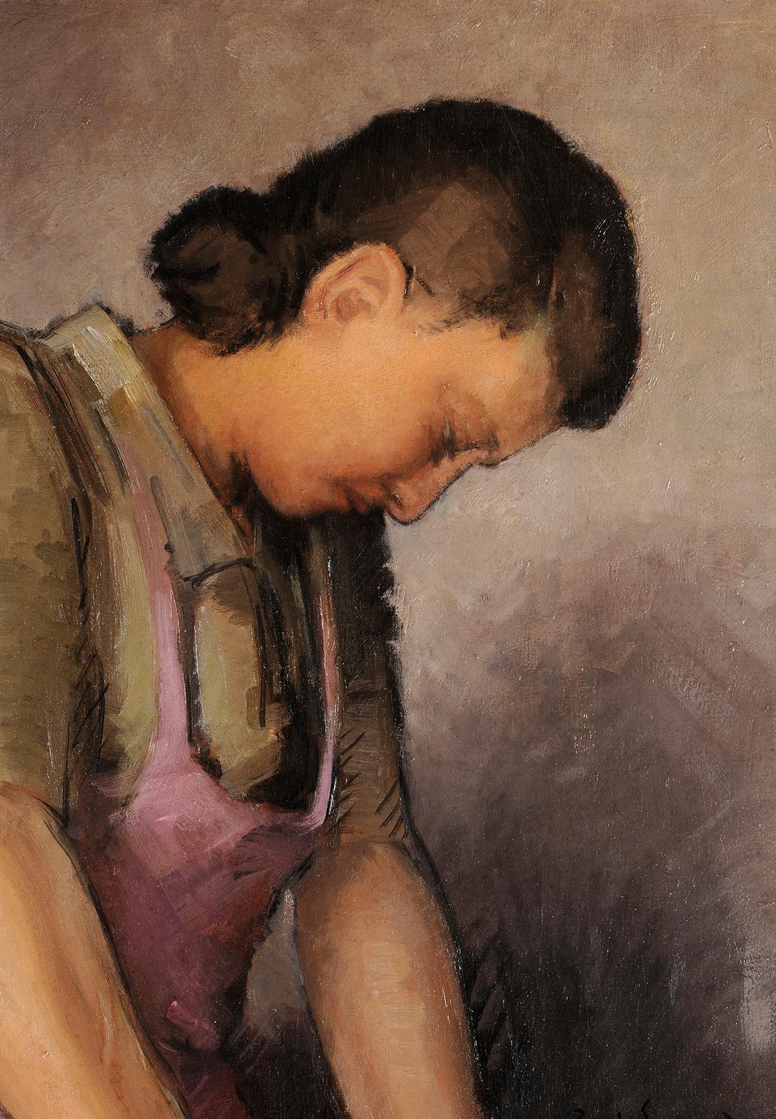 Ritratto di donna che stira - Painting Scuola francese di Paul Lunaud
