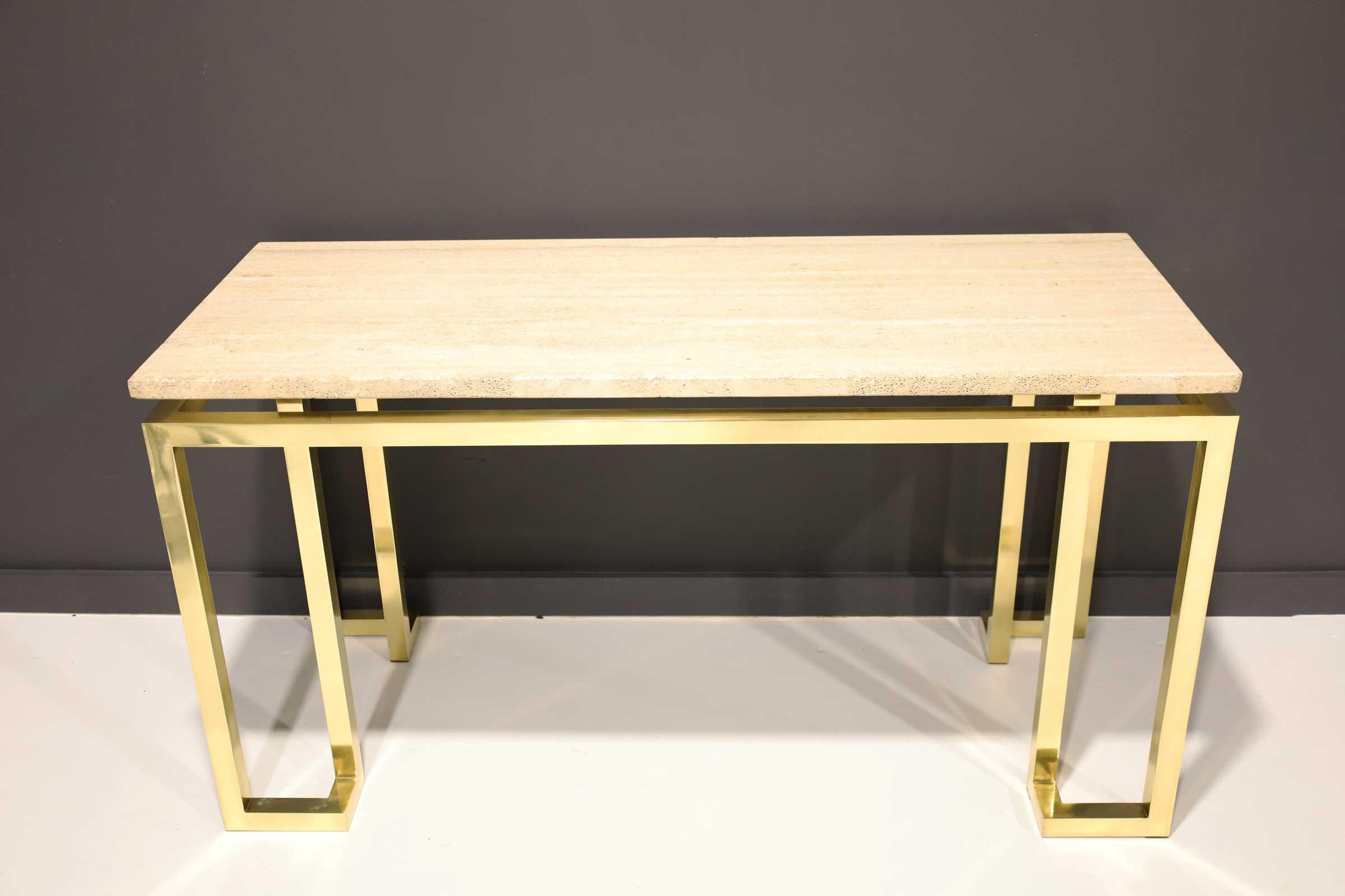 Paul M. Jones Brass and Travertine Console Table For Sale 1