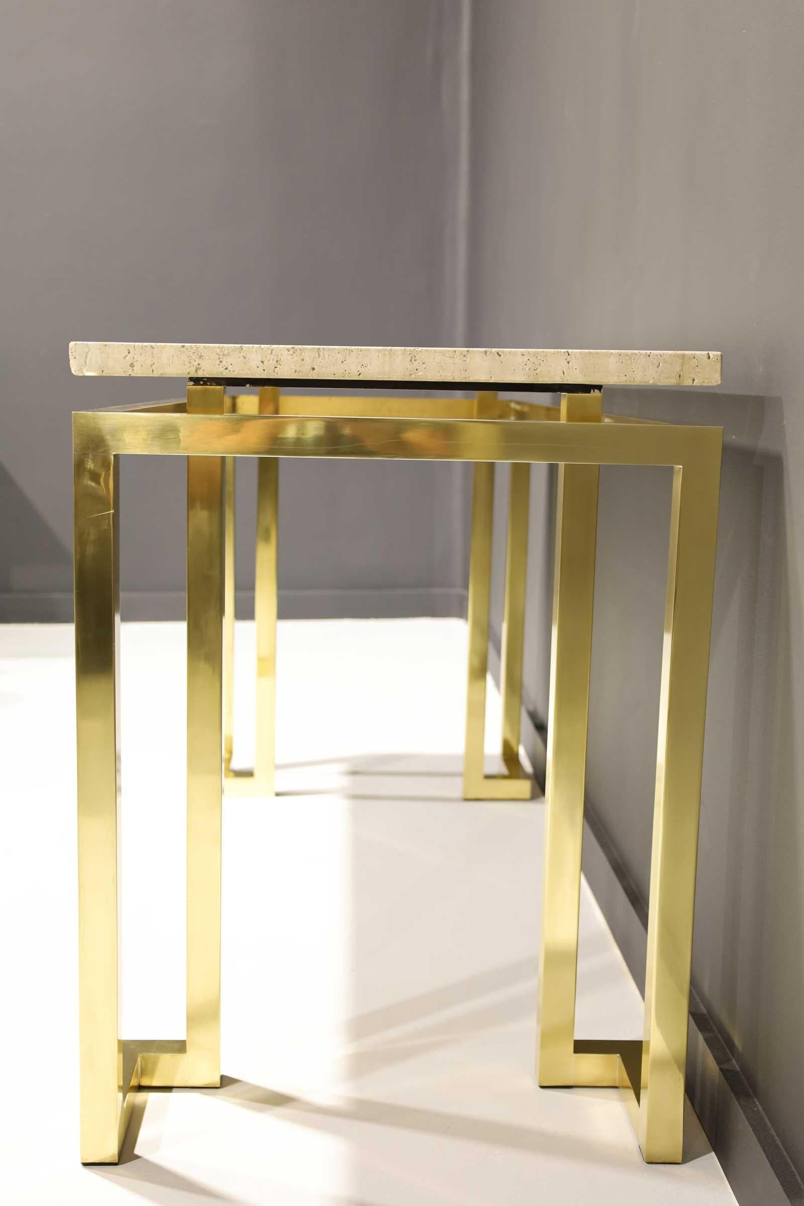 Paul M. Jones Brass and Travertine Console Table For Sale 3