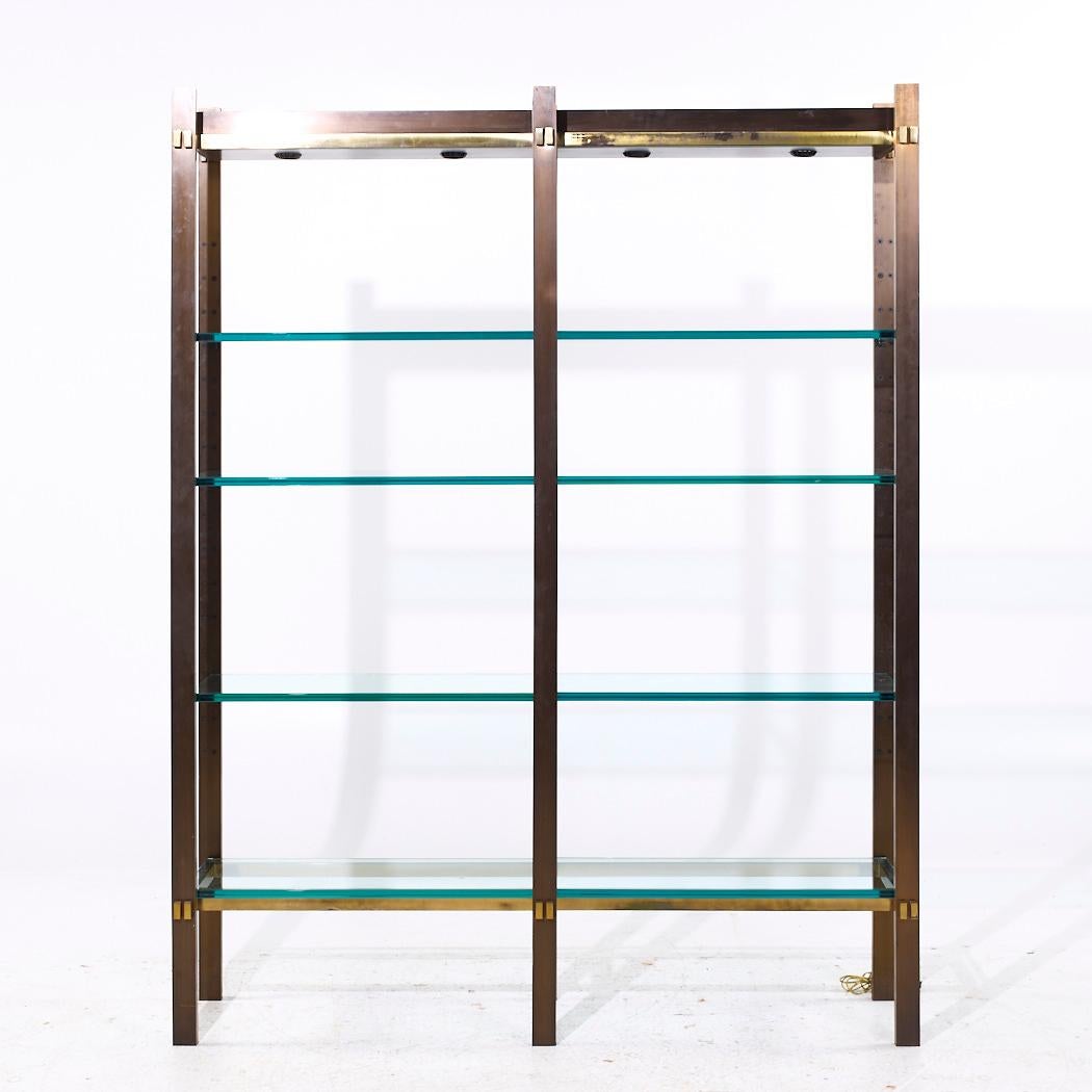 Paul M. Jones, mensola illuminata a doppia luce in bronzo, ottone e vetro, del metà secolo.

Questa etagere misura: 62 di larghezza x 15,25 di profondità x 79,5 di altezza

Tutti i mobili possono essere acquistati in quello che noi chiamiamo stato