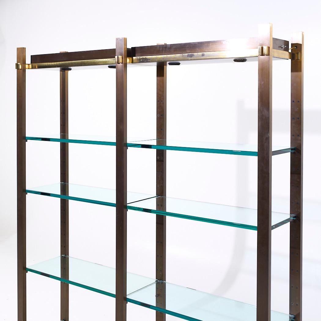 Americano Paul M. Jones Scaffale a doppia illuminazione MCM in bronzo, ottone e vetro in vendita