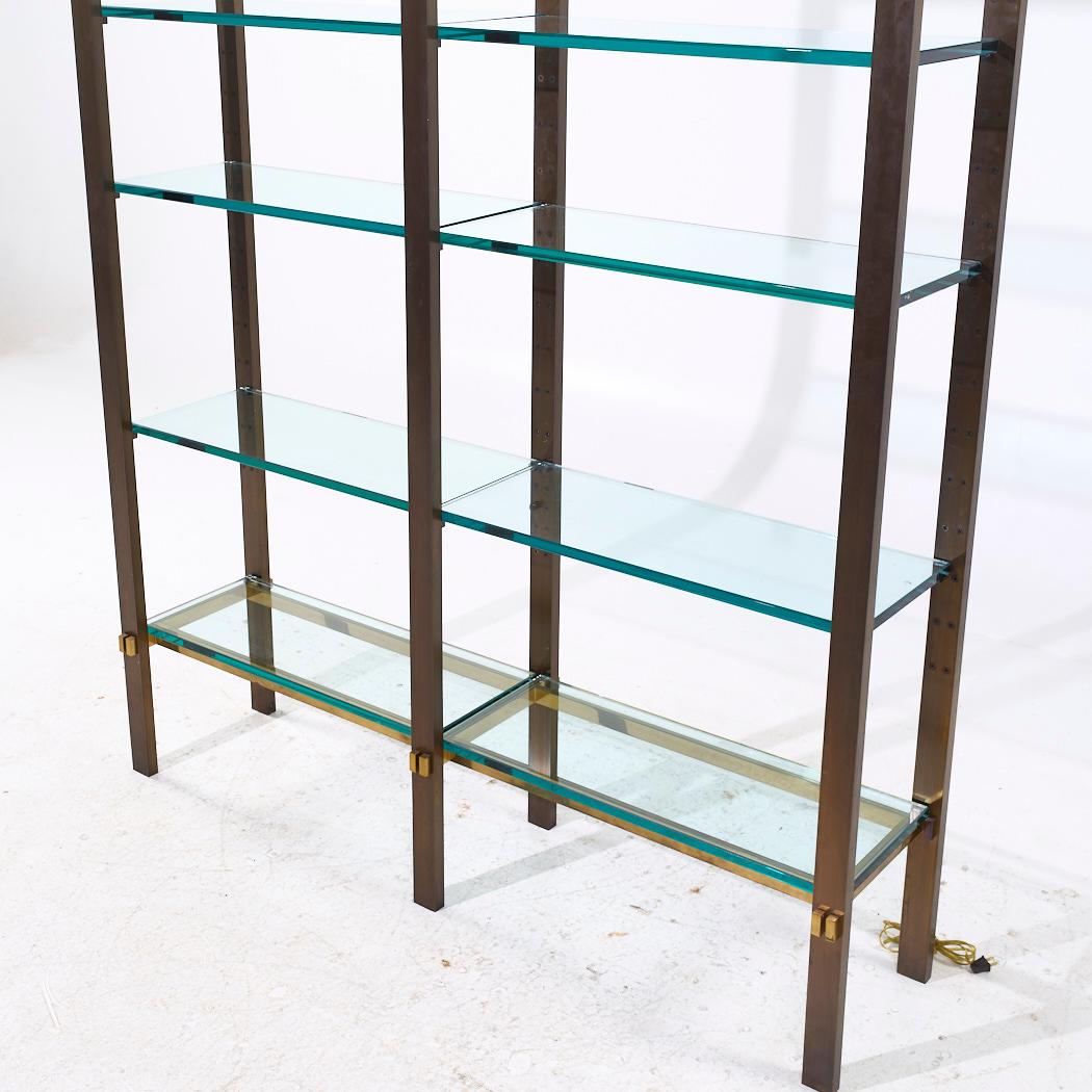 Paul M. Jones Scaffale a doppia illuminazione MCM in bronzo, ottone e vetro In condizioni buone in vendita a Countryside, IL