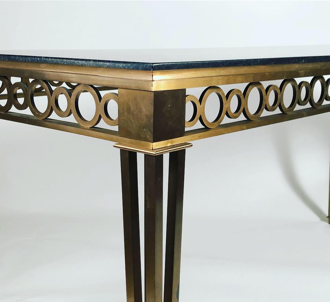 Paul M. Jones attrib. Neoclassical Polished Black Granite & Brass Console Table In Good Condition In Essex, MA