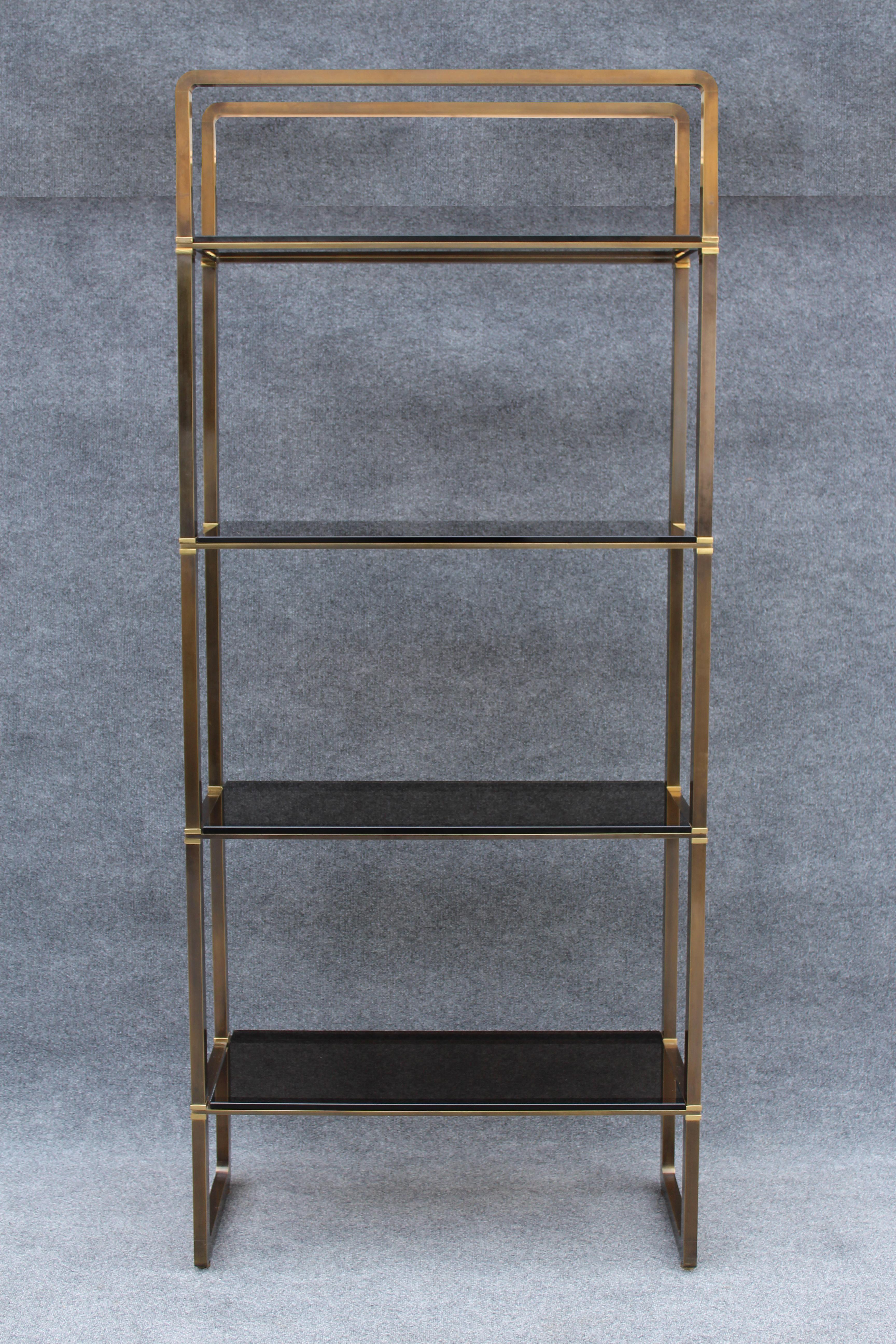 American Paul M. Jones Solid Brass & Glass Large 4-Shelf Etagere For Sale