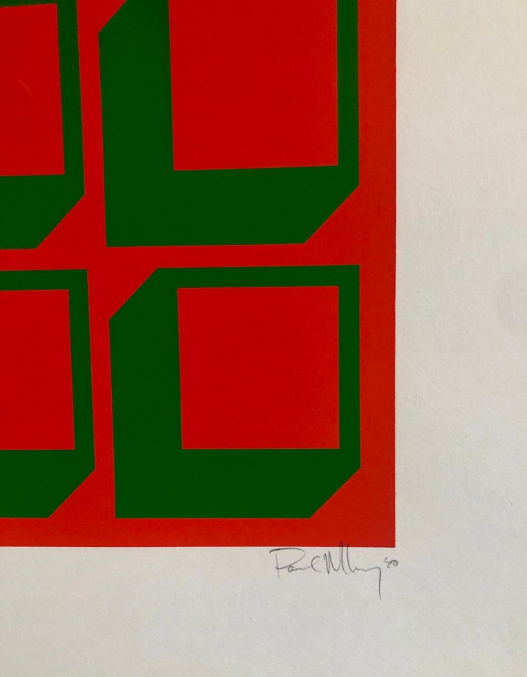 Abstract Geometric 1970s Kinetic Silkscreen Screen Print Manner Vasarely Op Art - Red Abstract Print by Paul M. Levy