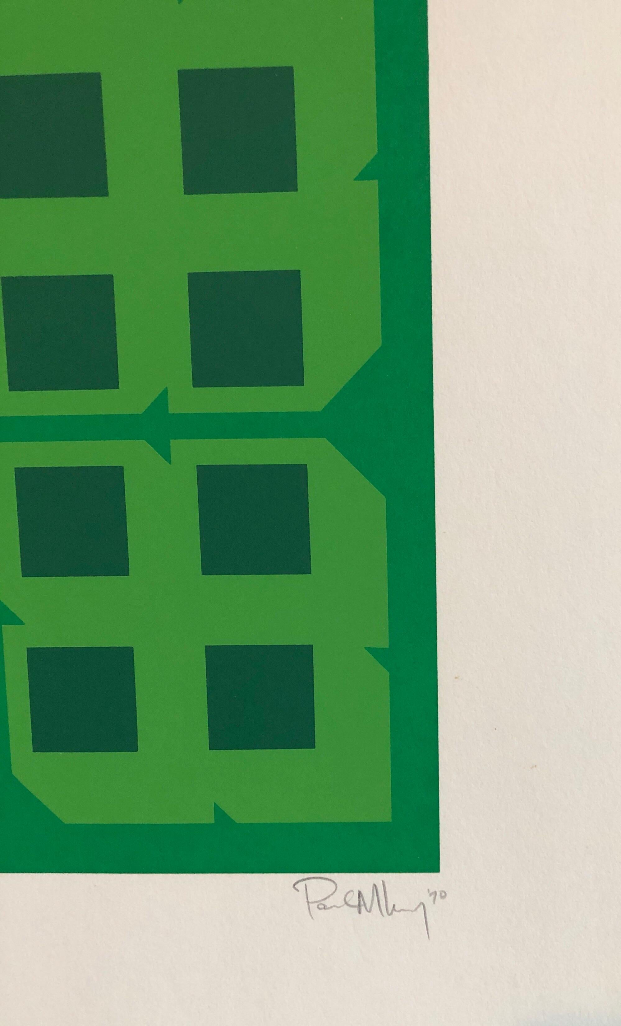 Abstract Geometric 1970s Kinetic Silkscreen Screen Print Manner Vasarely Op Art - Green Abstract Print by Paul M. Levy