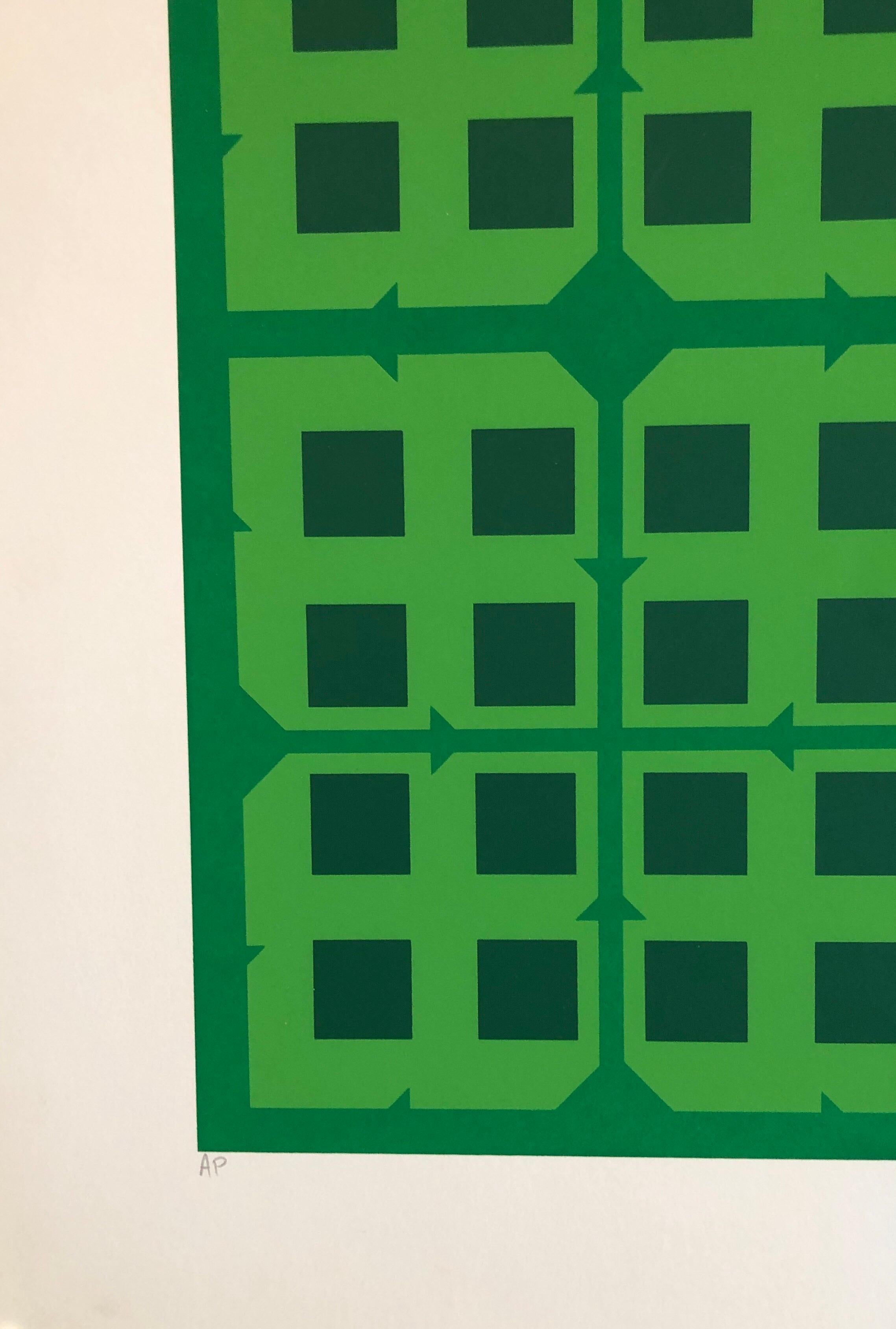 Abstract Geometric 1970s Kinetic Silkscreen Screen Print Manner Vasarely Op Art 1