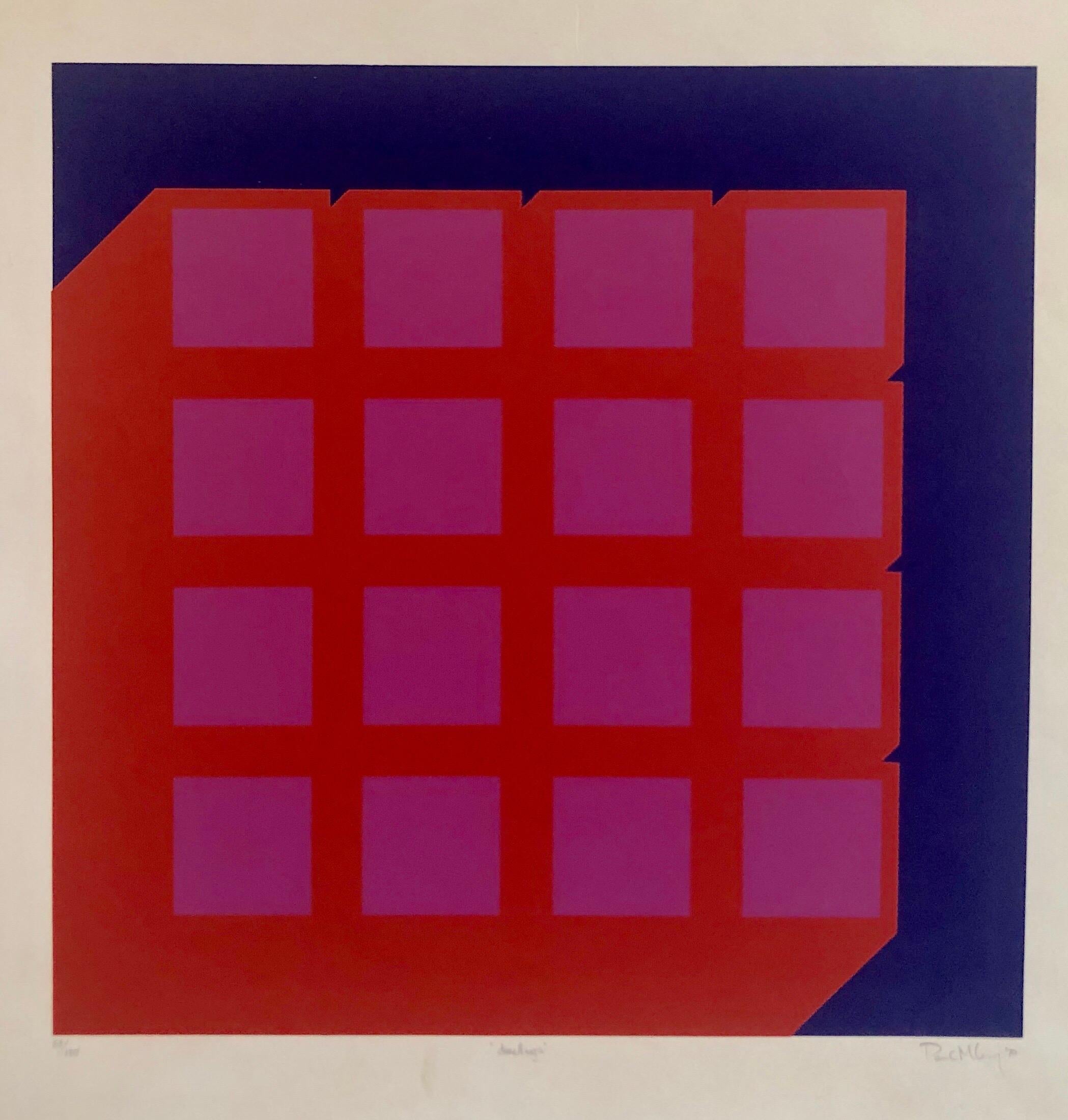 Paul M. Levy Abstract Print - Abstract Geometric 1970s Kinetic Silkscreen Screen Print Manner Vasarely Op Art