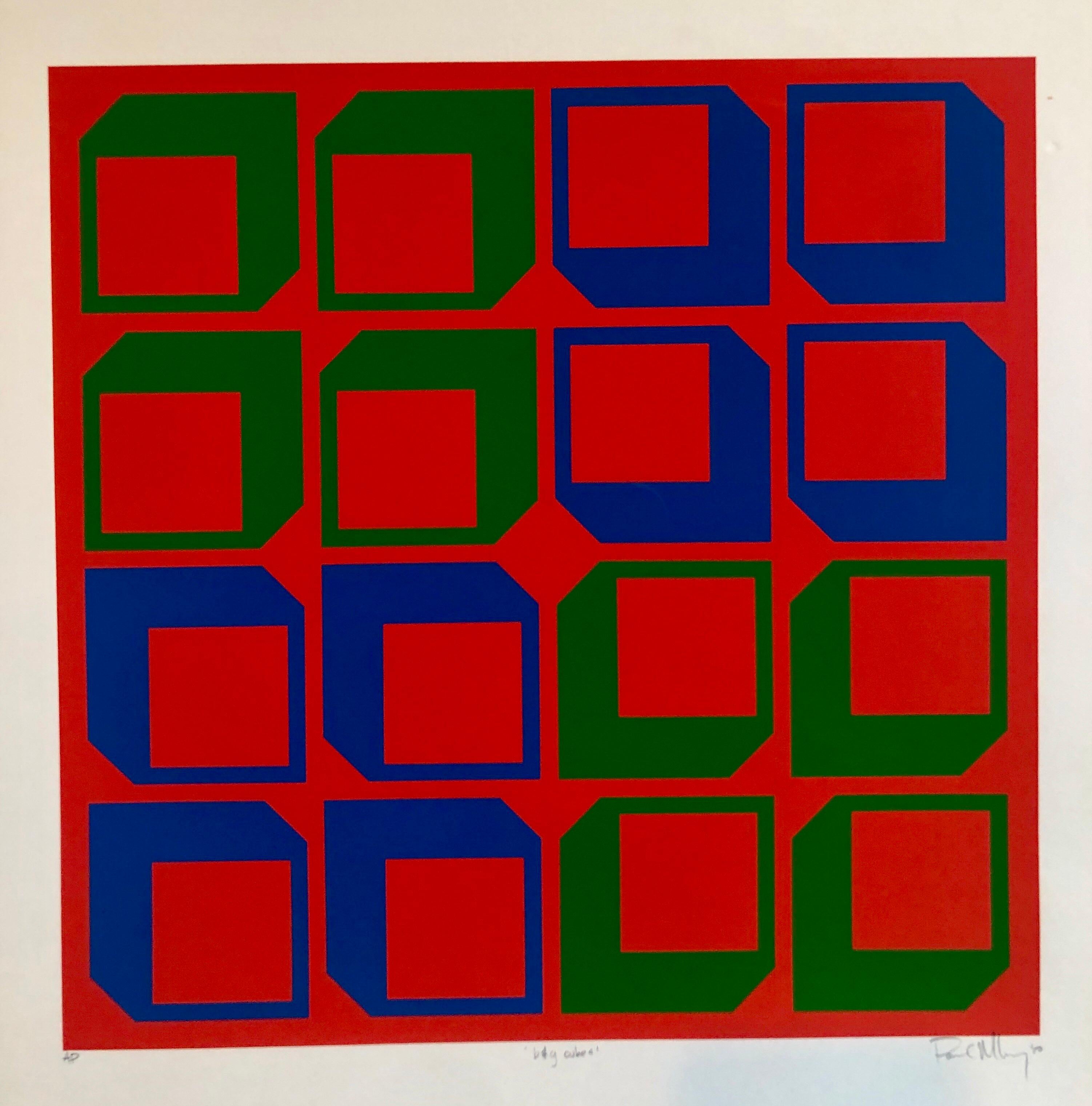 Paul M. Levy Abstract Print – Kinetischer Siebdruck aus Seide mit Paraventdruck in der Art Vasarely Op Art, geometrisch abstrakt, 1970er Jahre