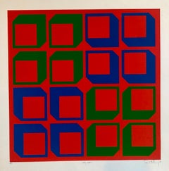 Vintage Abstract Geometric 1970s Kinetic Silkscreen Screen Print Manner Vasarely Op Art