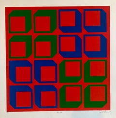 Abstract Geometric 1970s Kinetic Silkscreen Screen Print Manner Vasarely Op Art