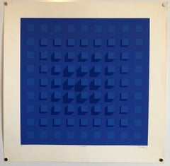 Abstract Geometric 1970s Vintage Silkscreen Screen Print Manner of Vasarely