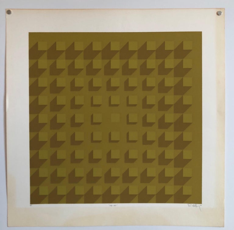Abstract Geometric 1970s Vintage Silkscreen Screen Print Manner of Vasarely For Sale 2
