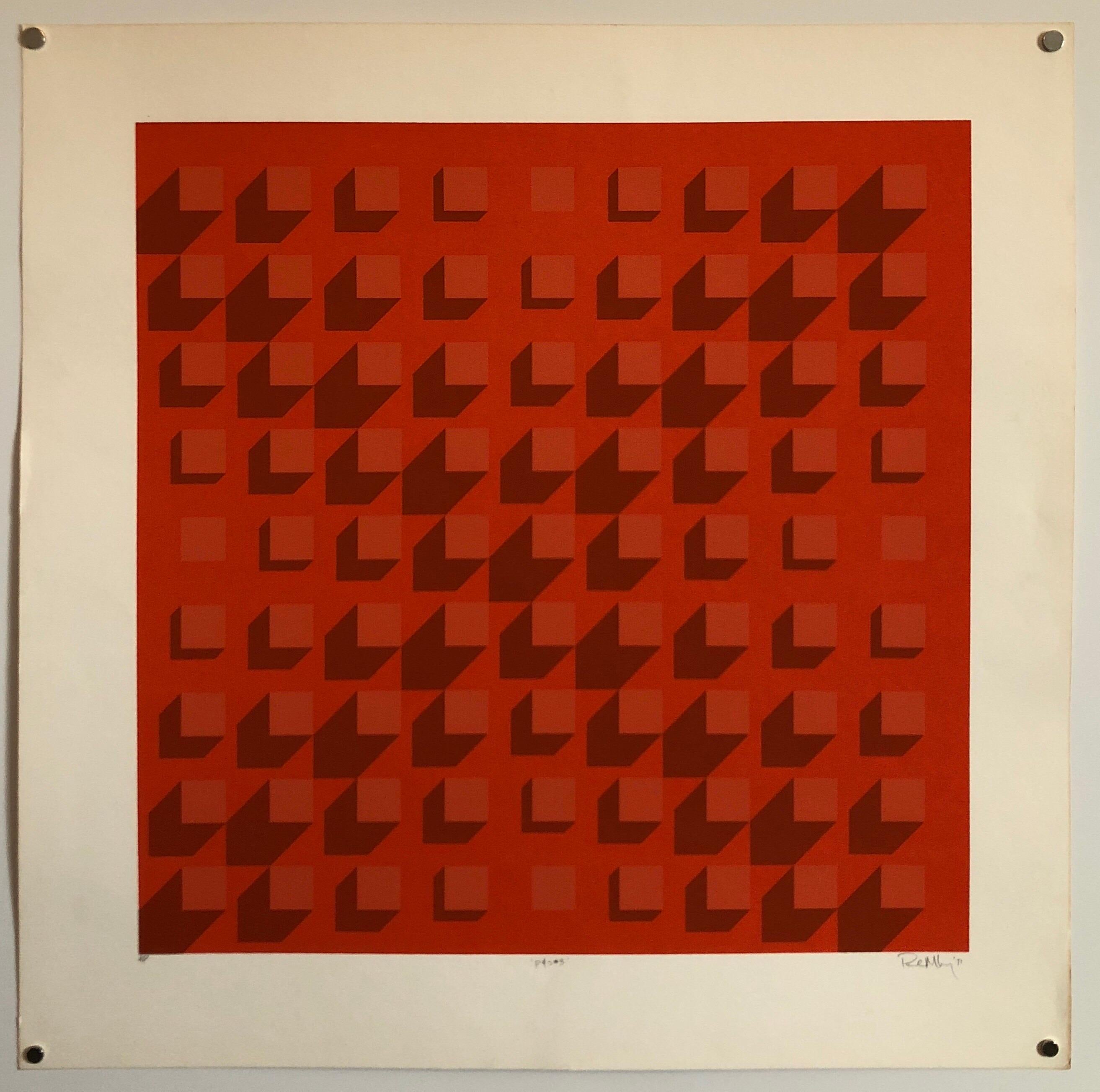 Abstract Geometric 1970s Vintage Silkscreen Screen Print Manner of Vasarely For Sale 4