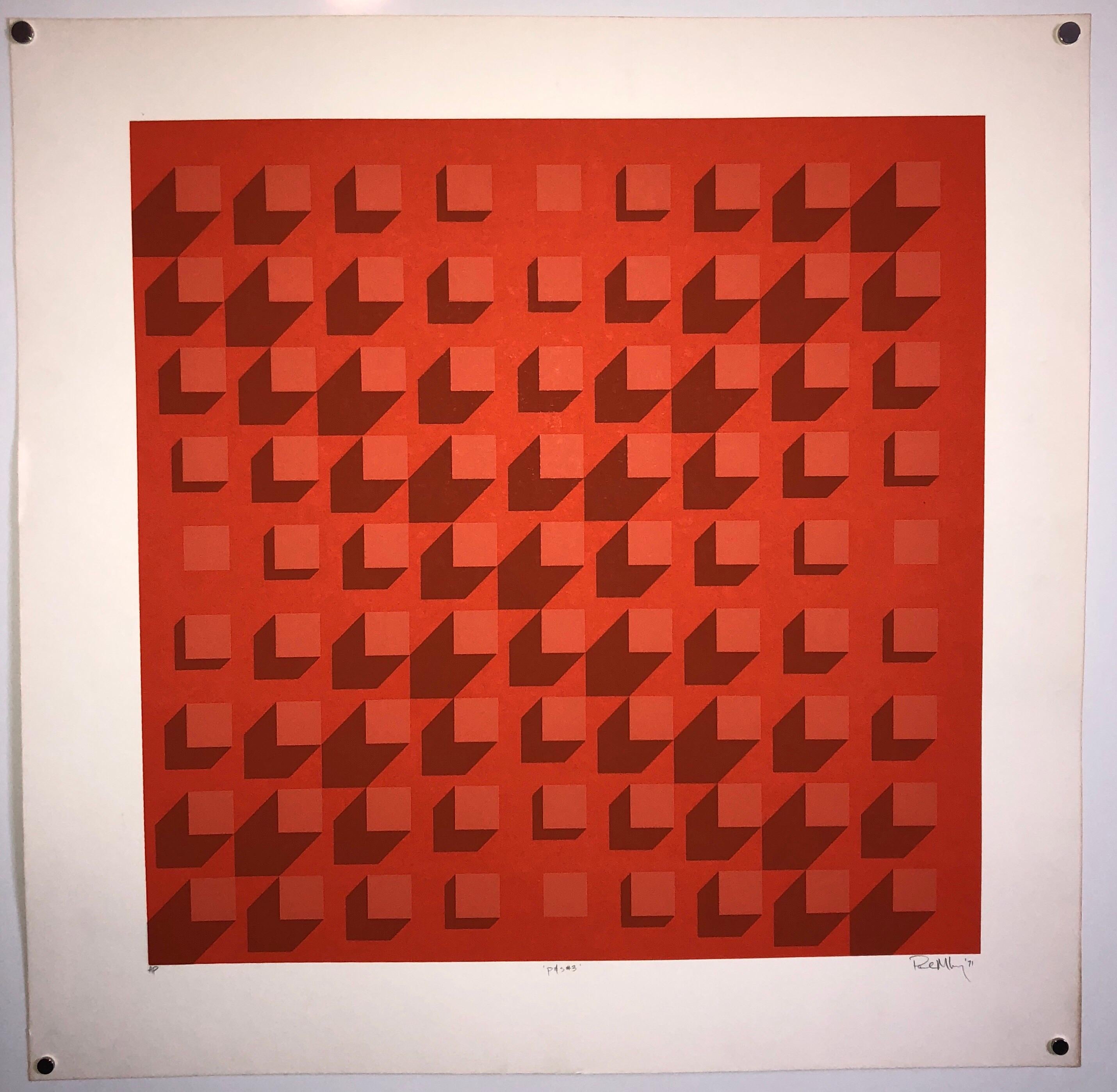 Paul M. Levy Abstract Print - Abstract Geometric 1970s Vintage Silkscreen Screen Print Manner of Vasarely